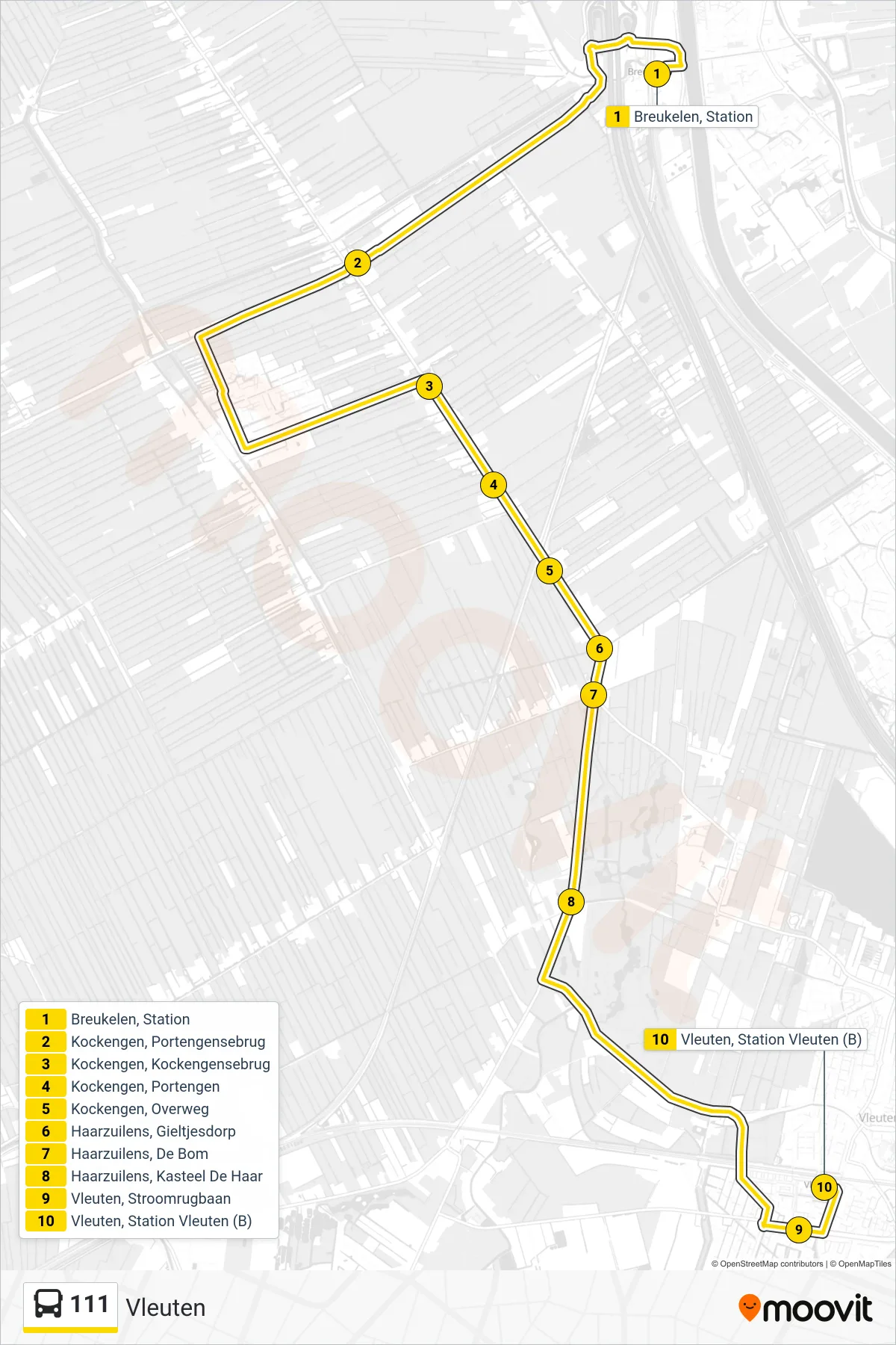 Lijn 111 (bus, Vleuten): route en haltes op de kaart