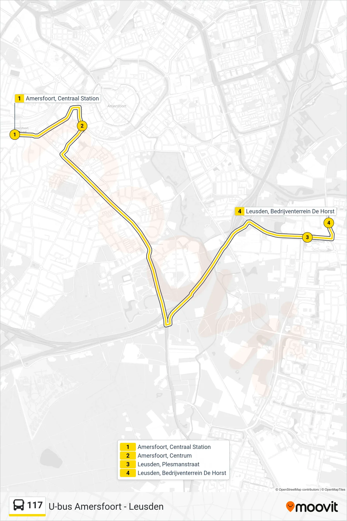 Lijn 117 (bus, Leusden De Horst): route en haltes op de kaart