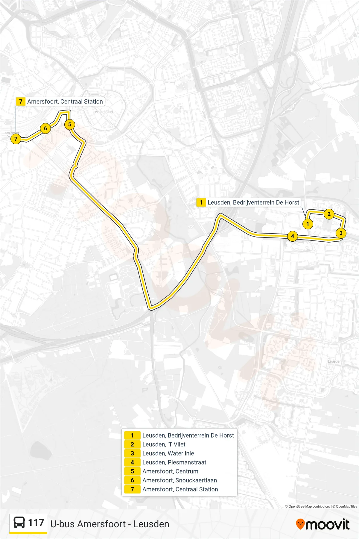 Lijn 117 (bus, Amersfoort Cs): route en haltes op de kaart