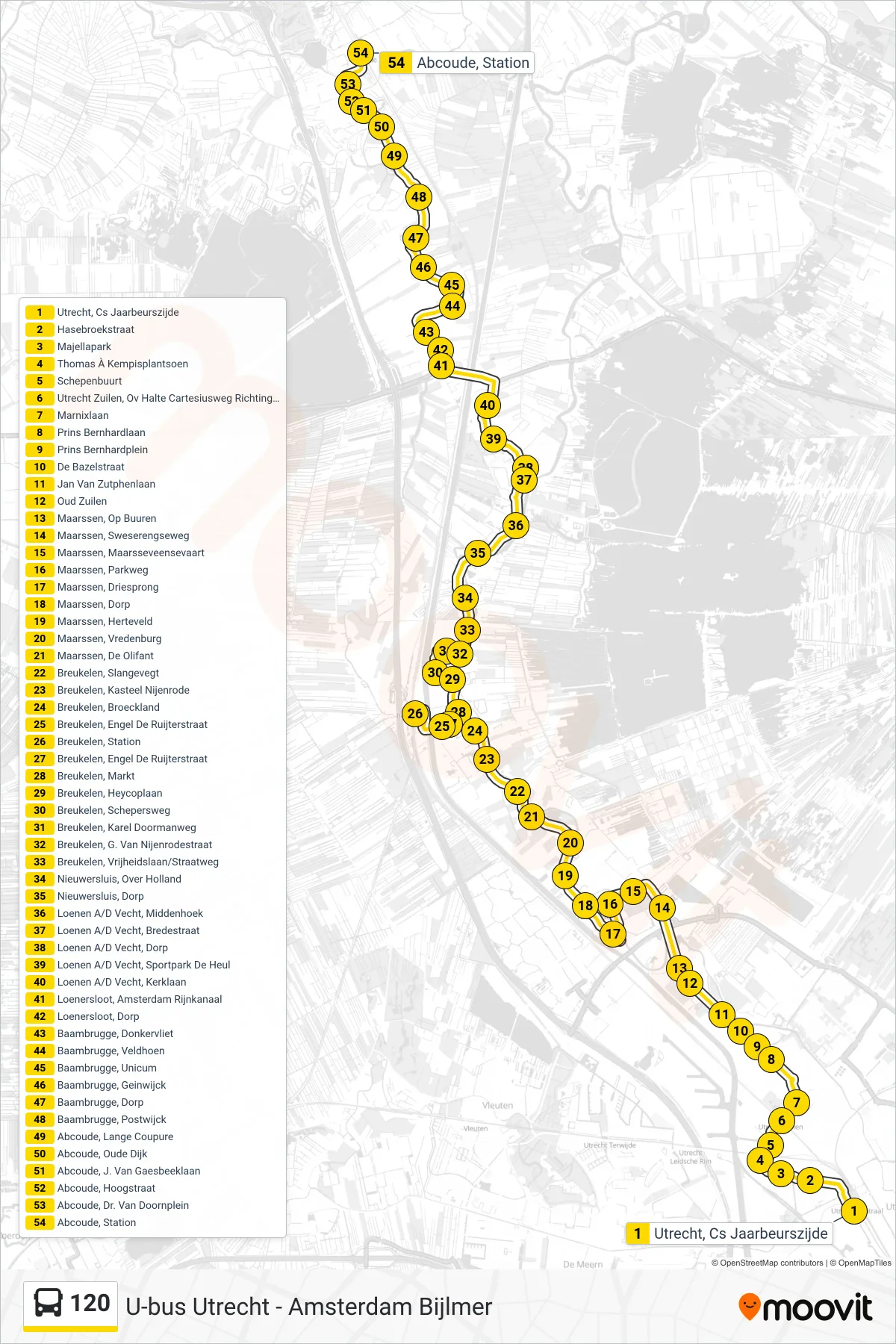 Lijn 120 (bus, Abcoude): route en haltes op de kaart