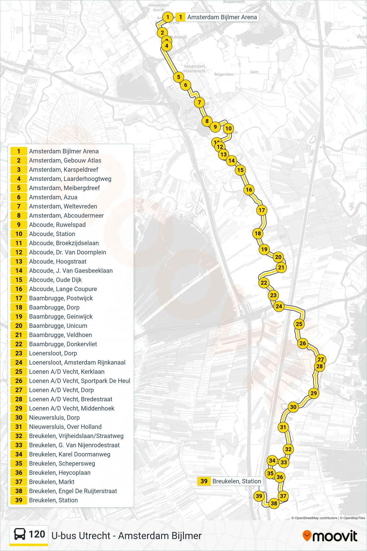 Lijn 120 (bus, Breukelen): route en haltes op de kaart
