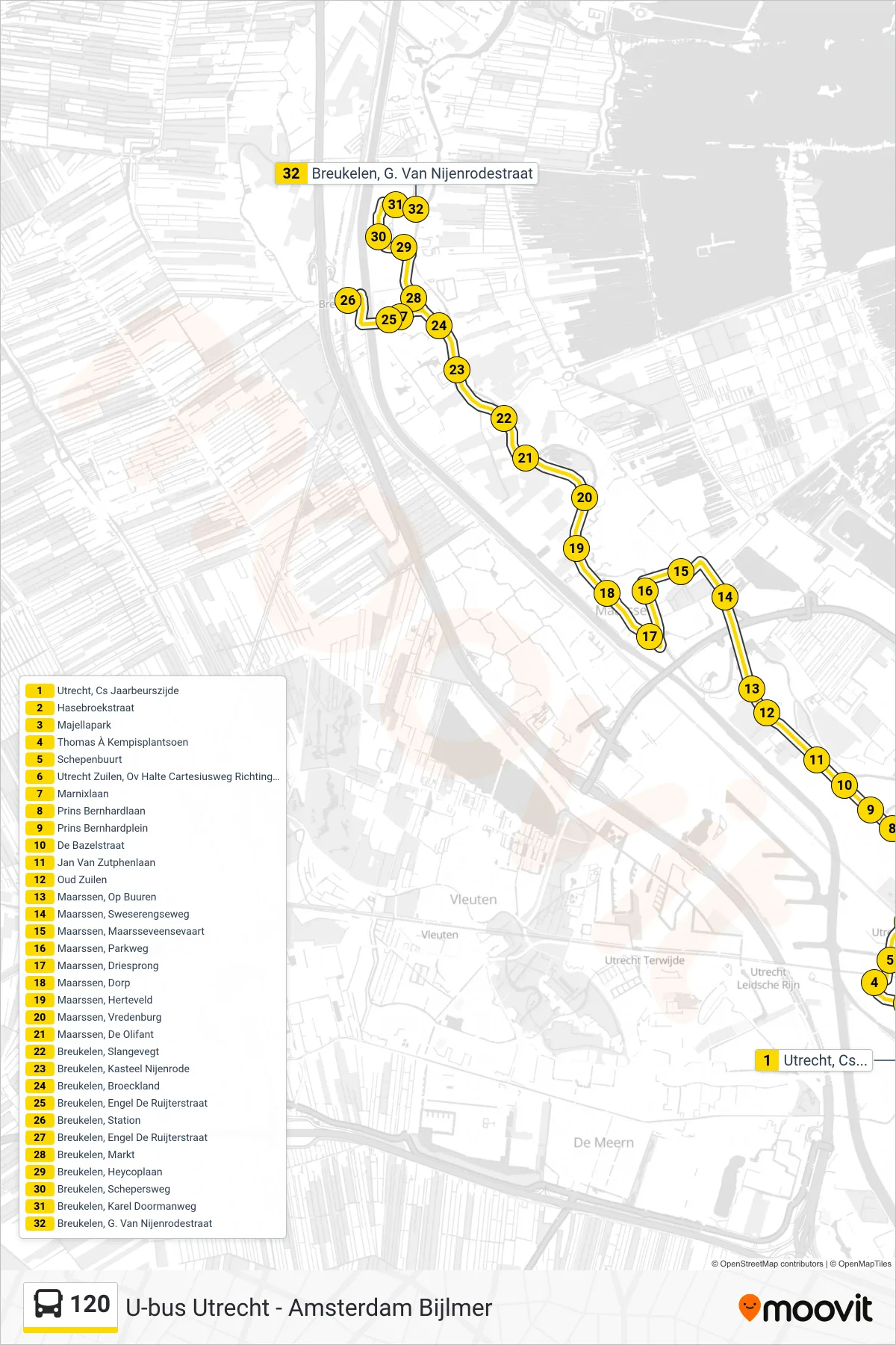 Lijn 120 (bus, Breukelen): route en haltes op de kaart