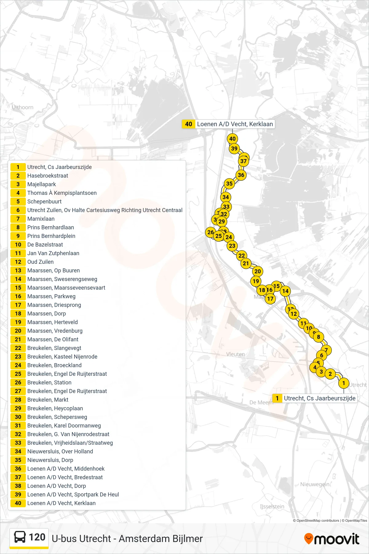 Lijn 120 (bus, Loenen Aan De Vecht): route en haltes op de kaart