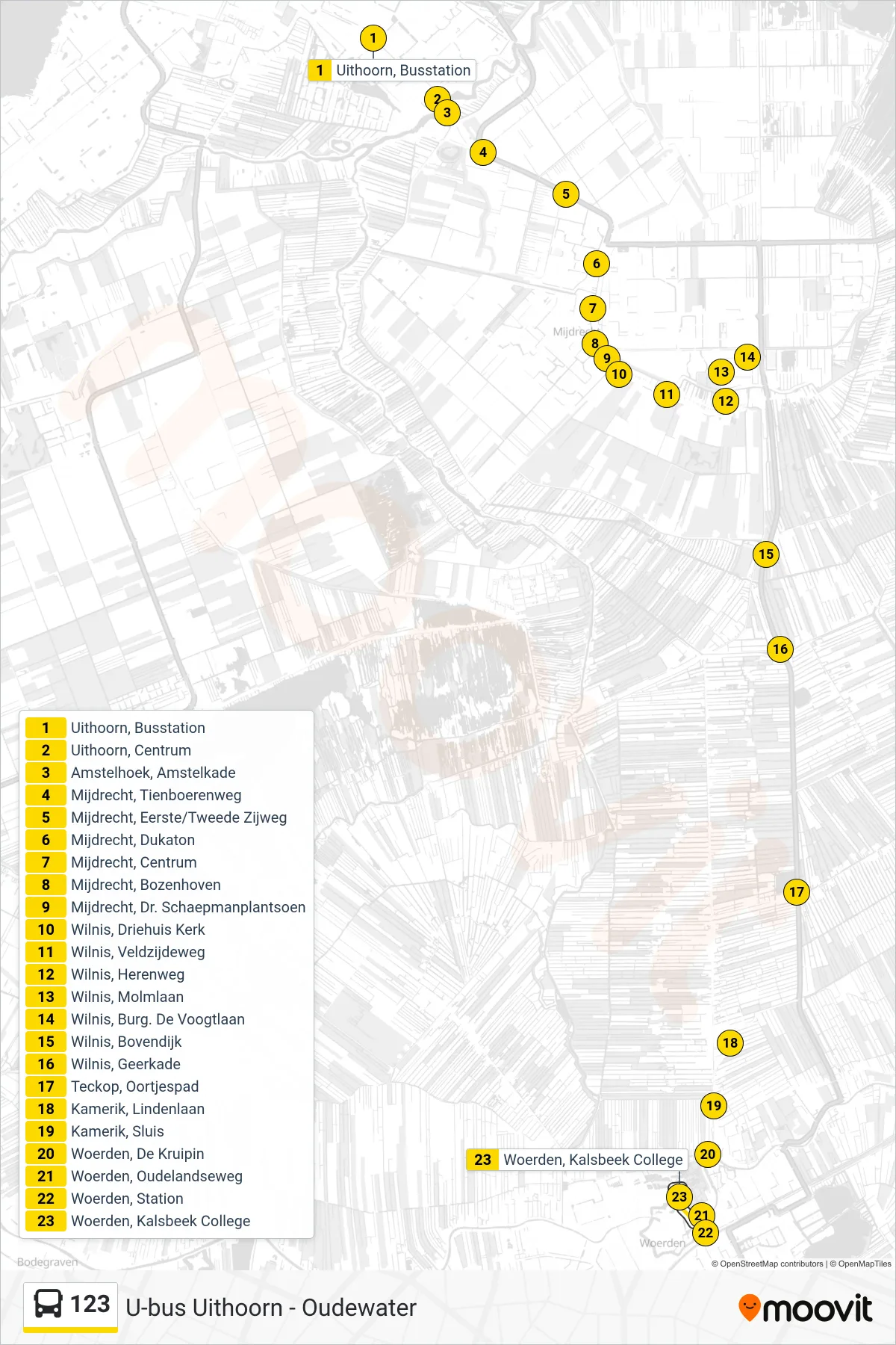 Lijn 123 (bus, Woerden): route en haltes op de kaart