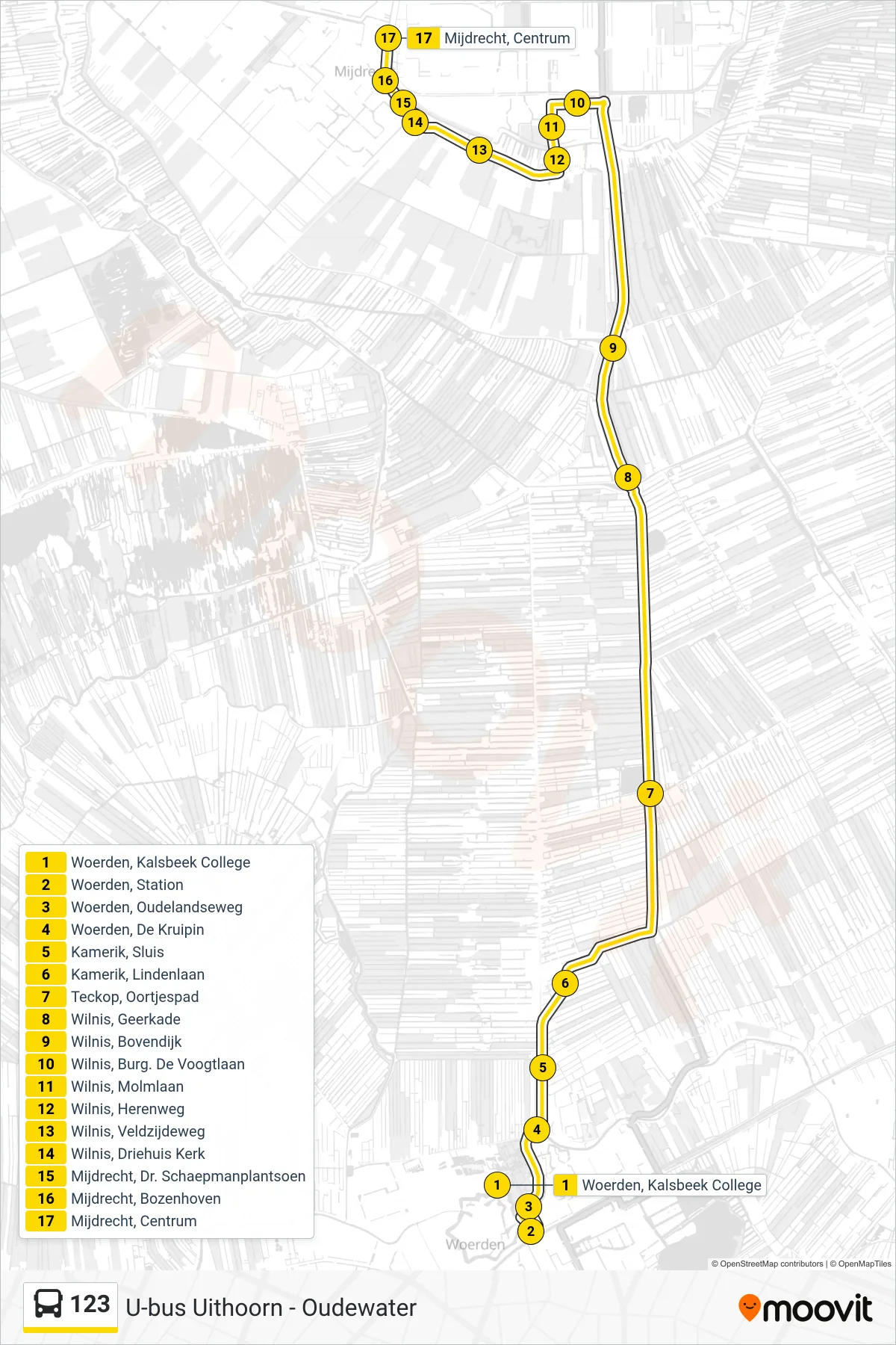 Lijn 123 (bus, Mijdrecht): route en haltes op de kaart