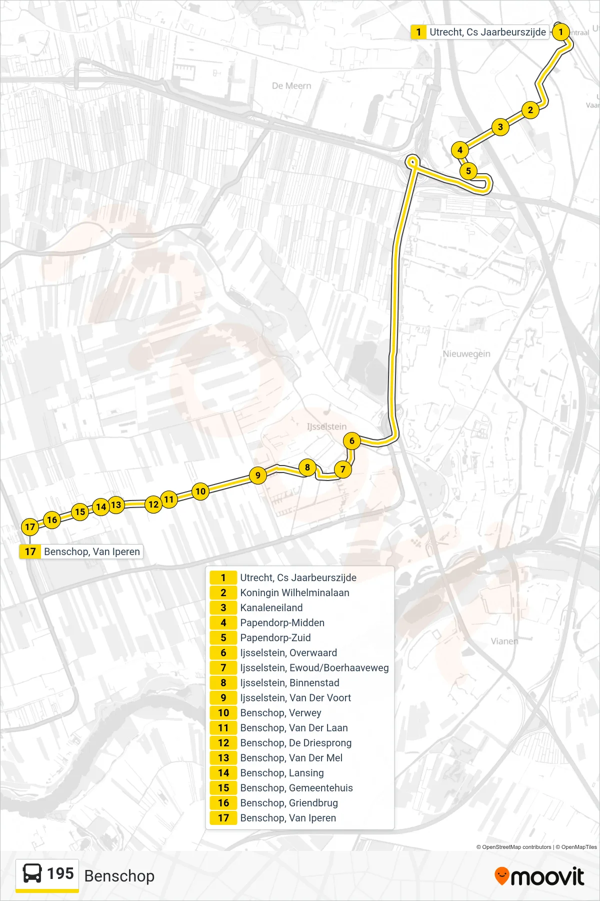 Lijn 195 (bus, Benschop): route en haltes op de kaart