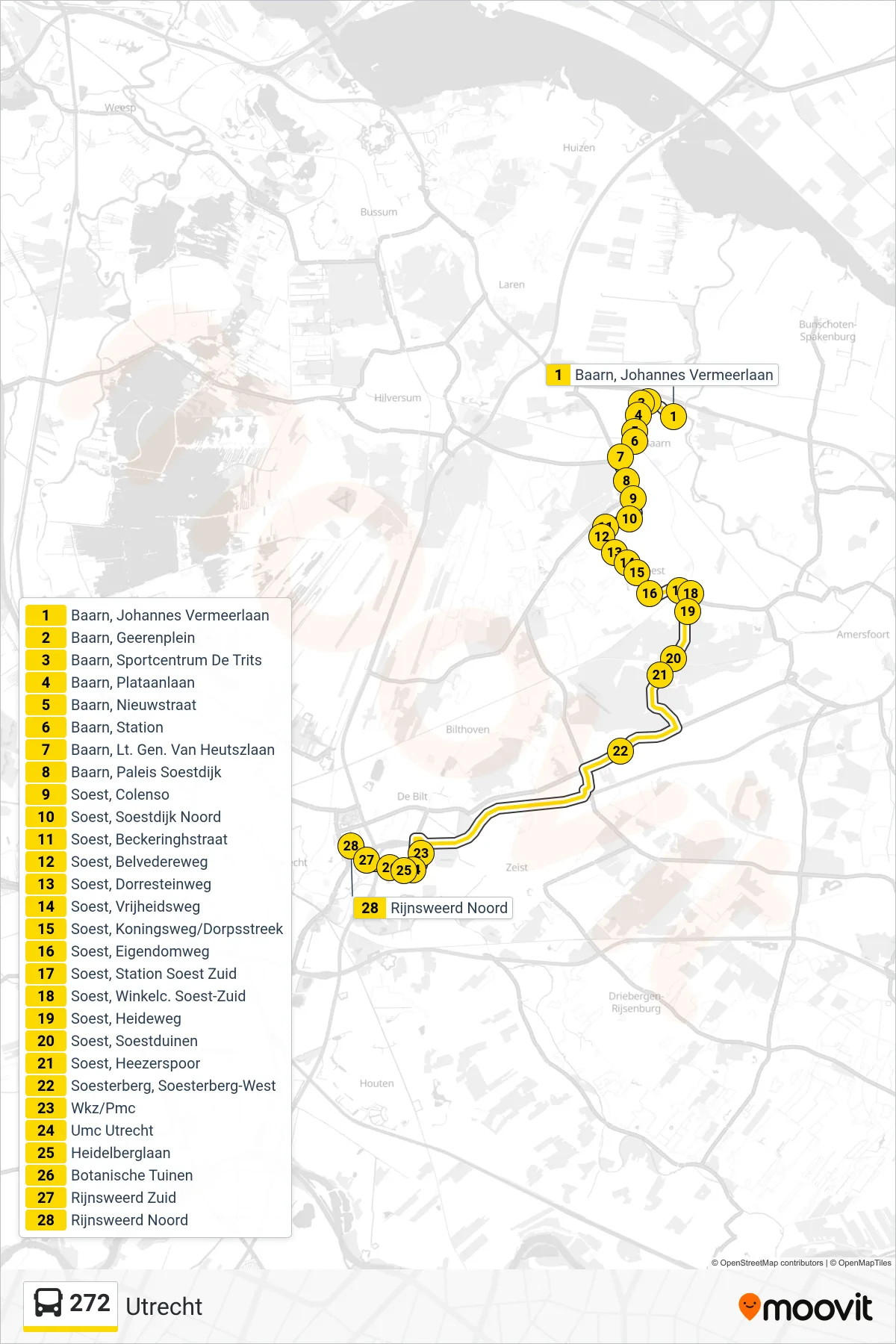 Lijn 272 (bus, Utrecht): route en haltes op de kaart