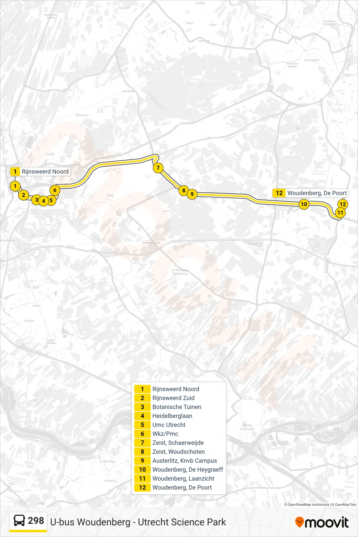 Lijn 298 (bus, Woudenberg): route en haltes op de kaart
