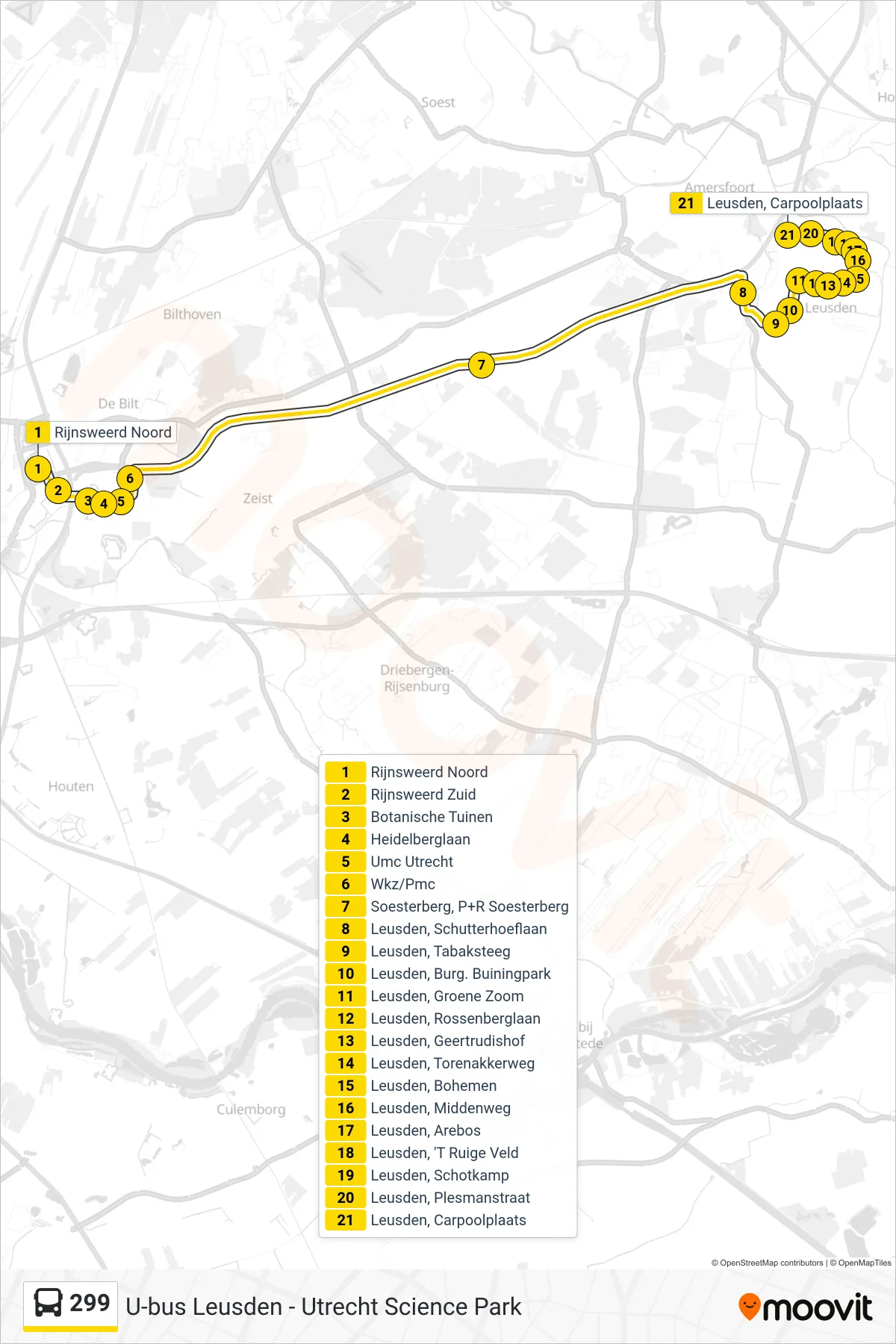Lijn 299 (bus, Leusden): route en haltes op de kaart