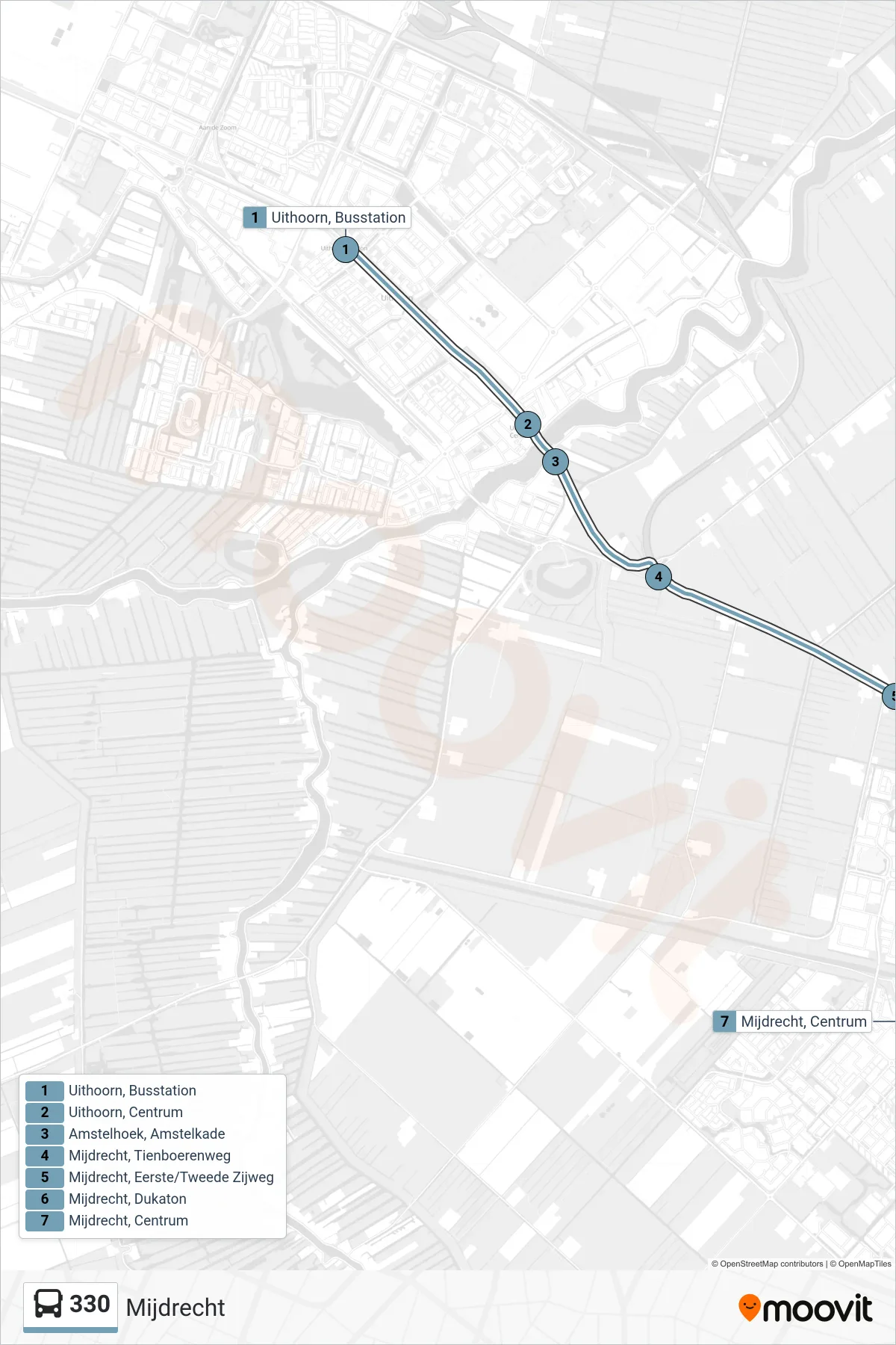Lijn 330 (bus, Mijdrecht): route en haltes op de kaart