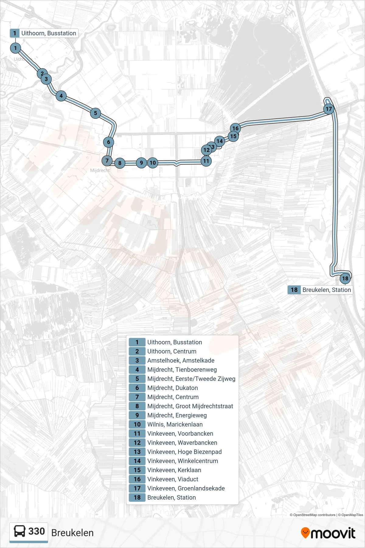 Lijn 330 (bus, Breukelen): route en haltes op de kaart