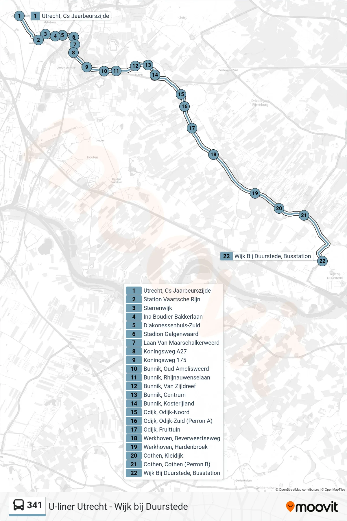 Lijn 341 (bus, Wijk Bij Duurstede): route en haltes op de kaart