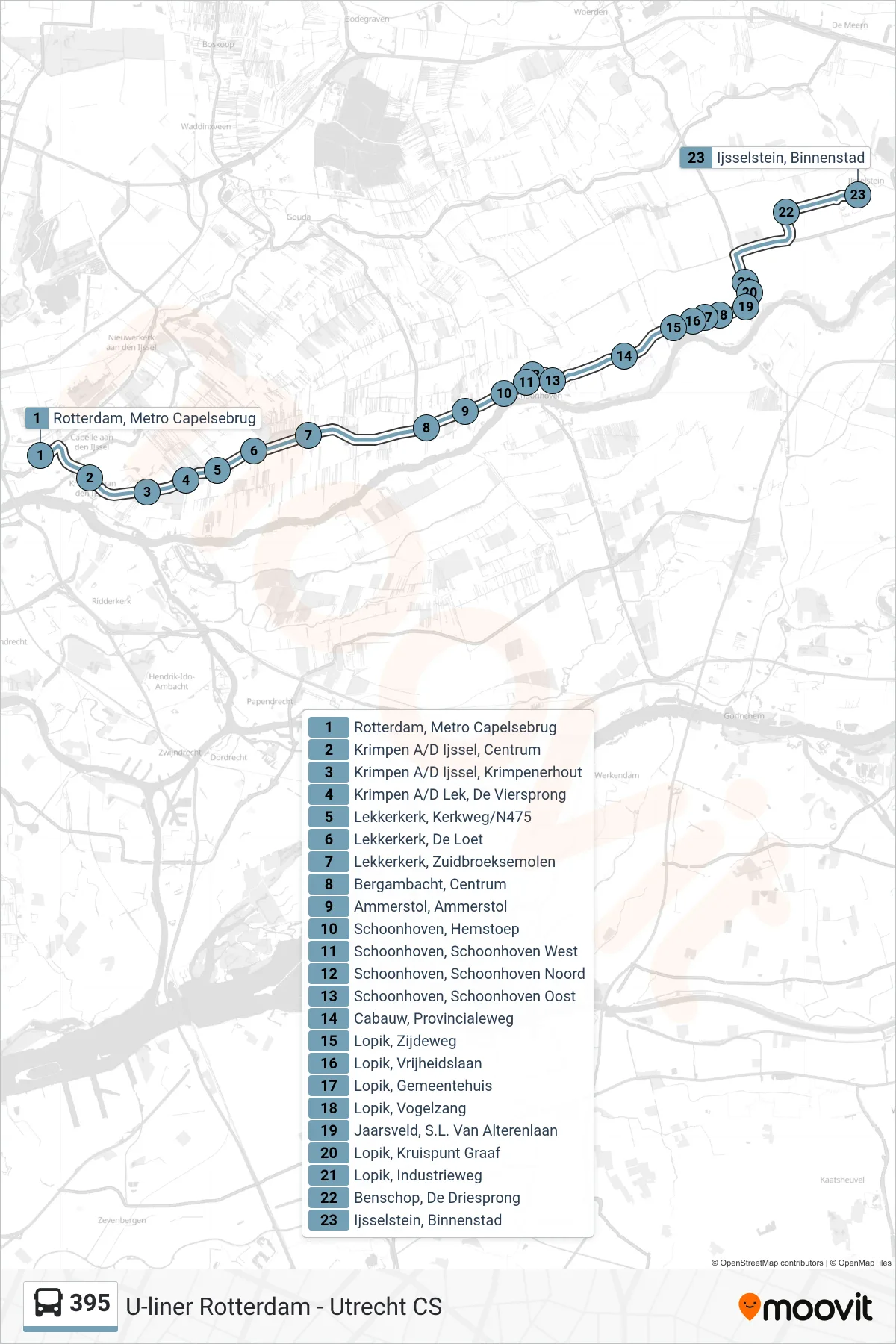 Lijn 395 (bus, Ijsselstein): route en haltes op de kaart