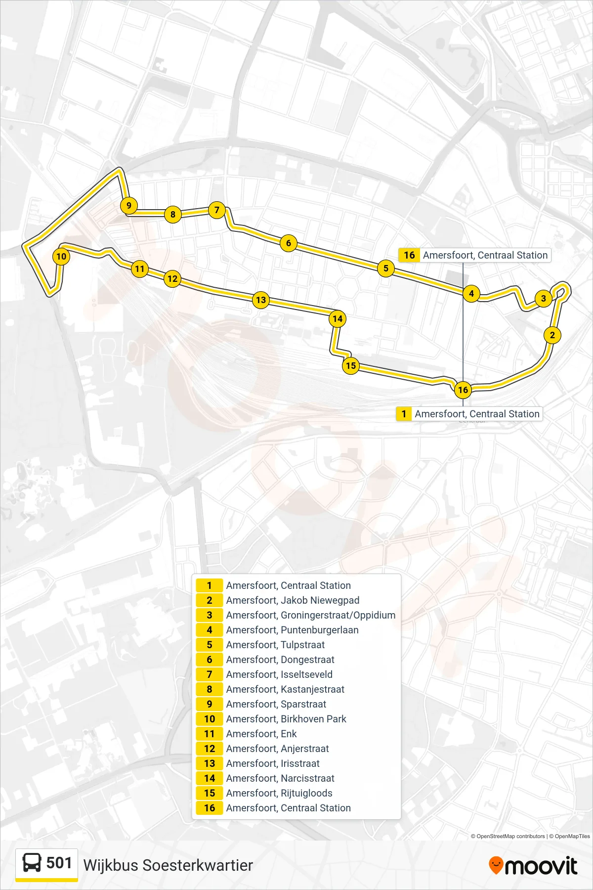 Lijn 501 (bus, Soesterkwartier): route en haltes op de kaart