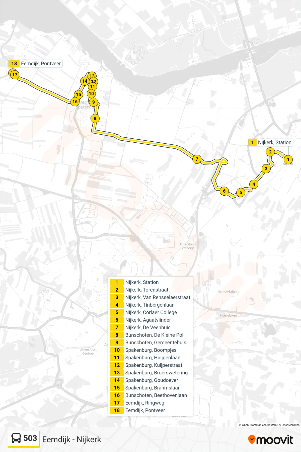 Lijn 503 (bus, Eemdijk): route en haltes op de kaart
