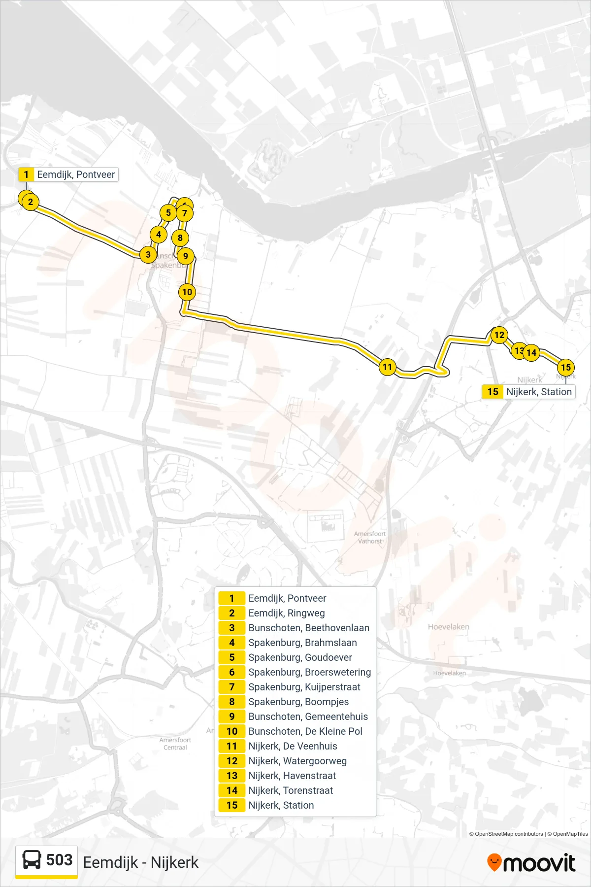 Lijn 503 (bus, Nijkerk): route en haltes op de kaart