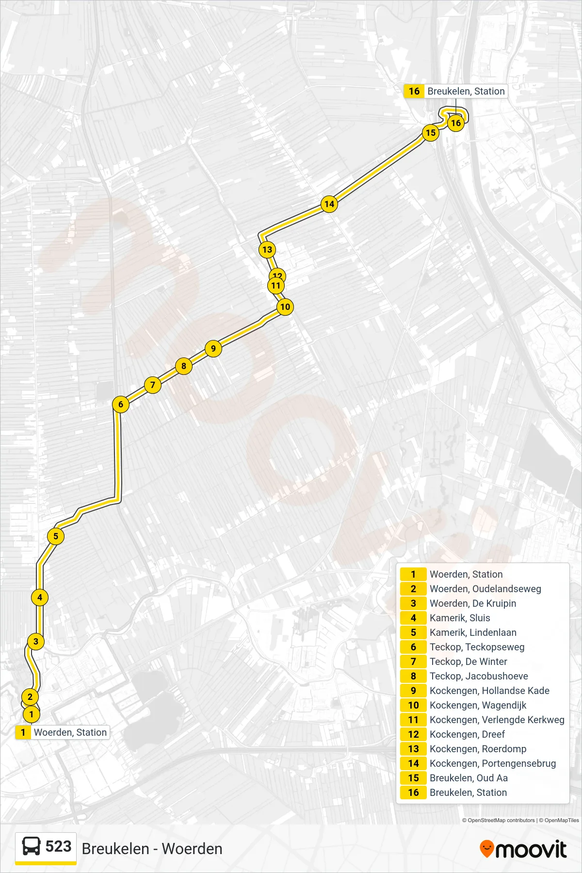 Lijn 523 (bus, Breukelen): route en haltes op de kaart