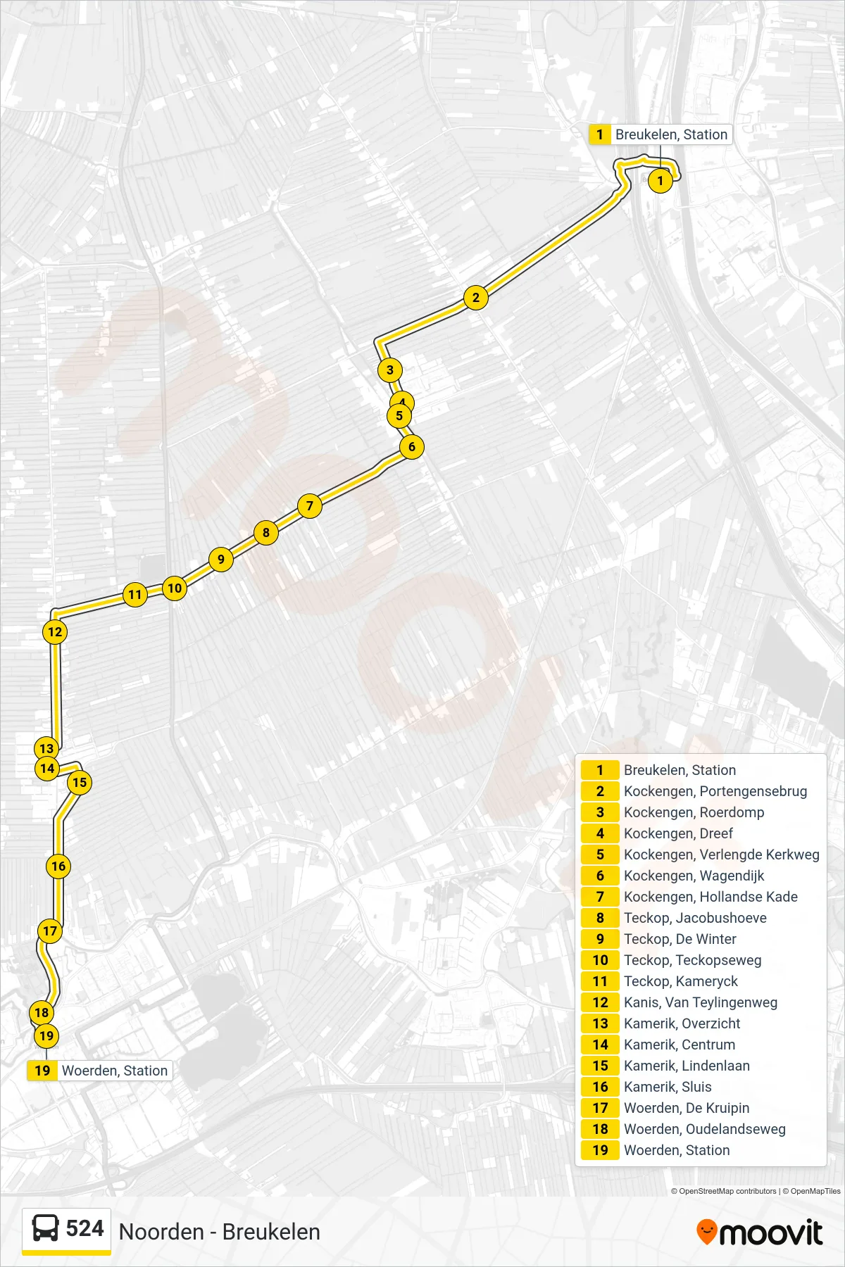 Lijn 524 (bus, Woerden): route en haltes op de kaart