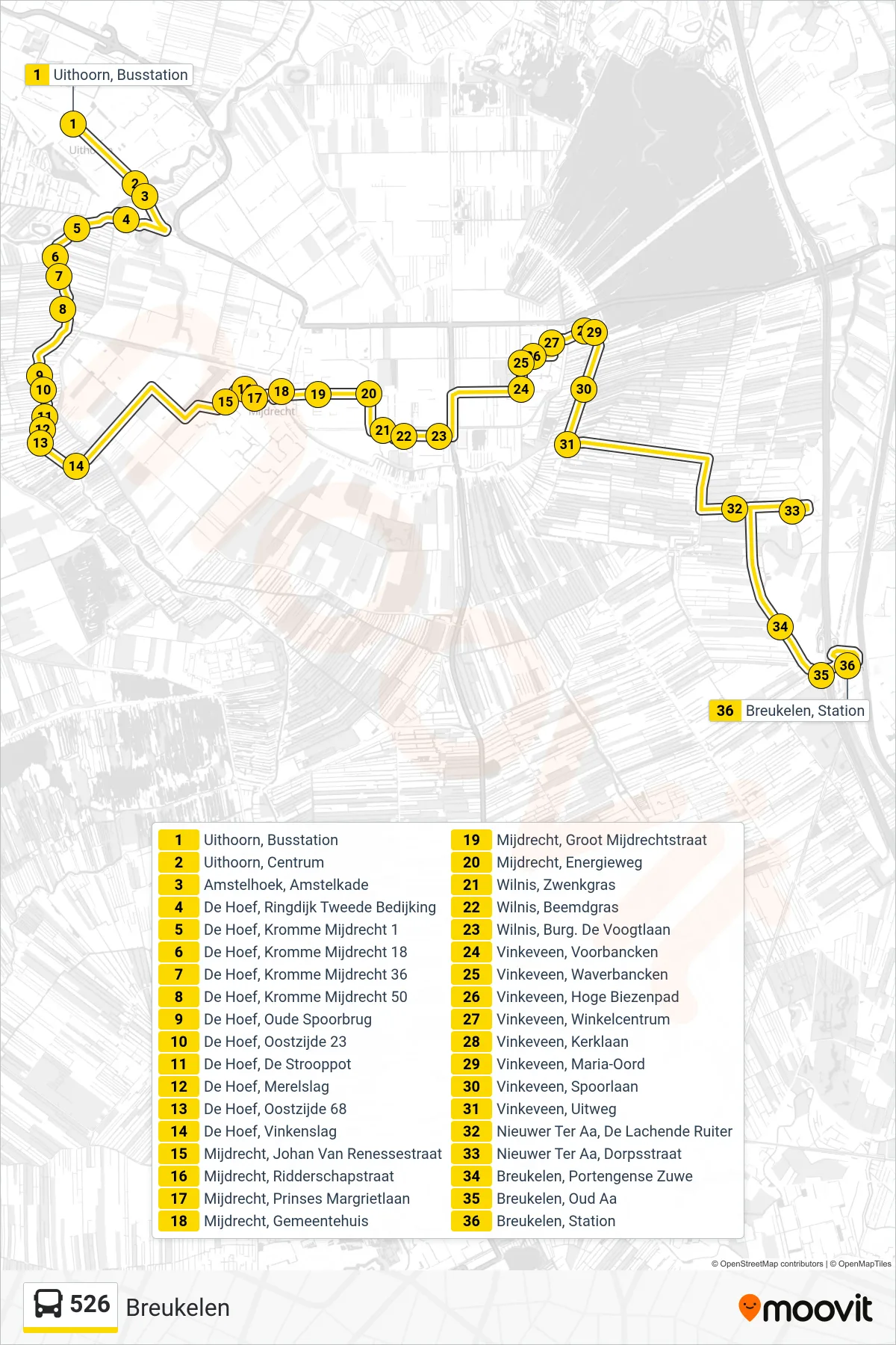 Lijn 526 (bus, Breukelen): route en haltes op de kaart