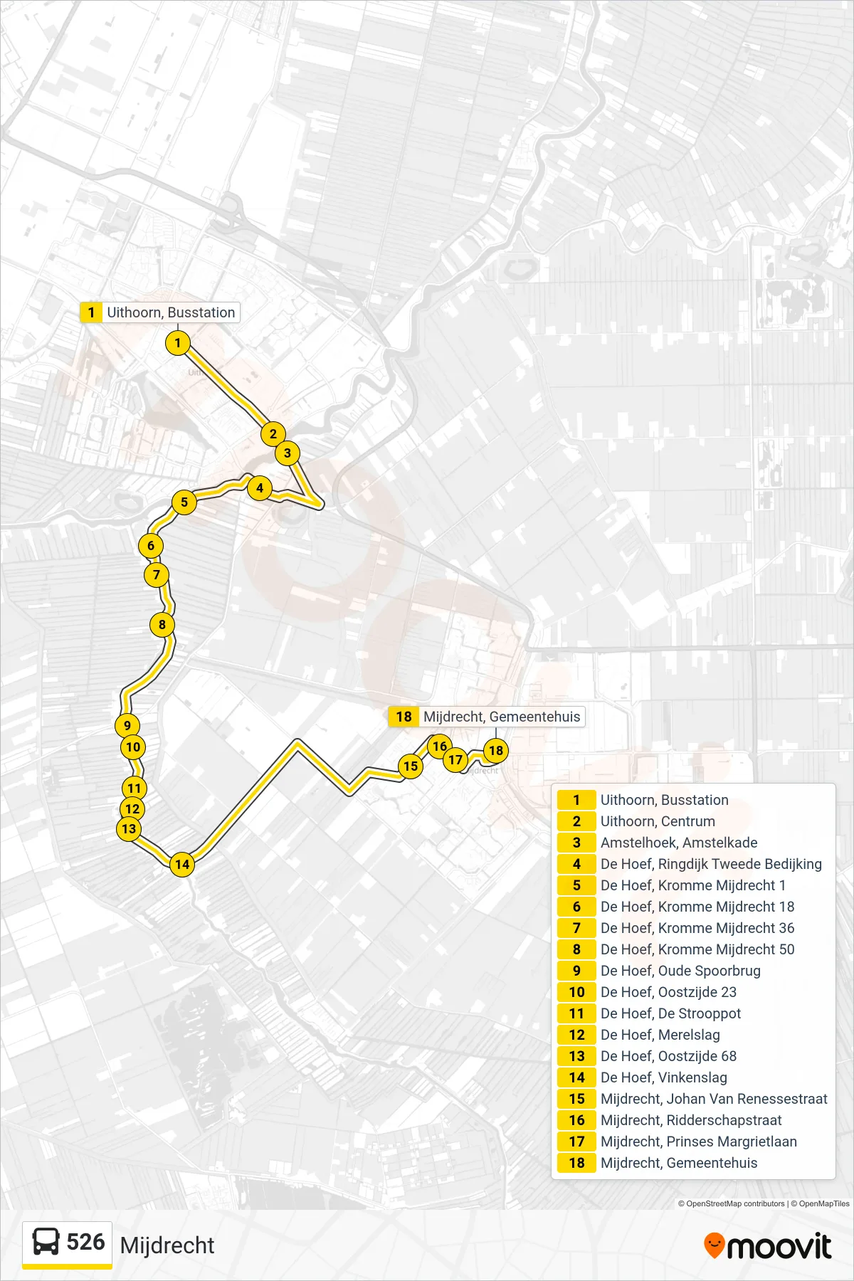 526 bus Line (Mijdrecht) route and stops on a map