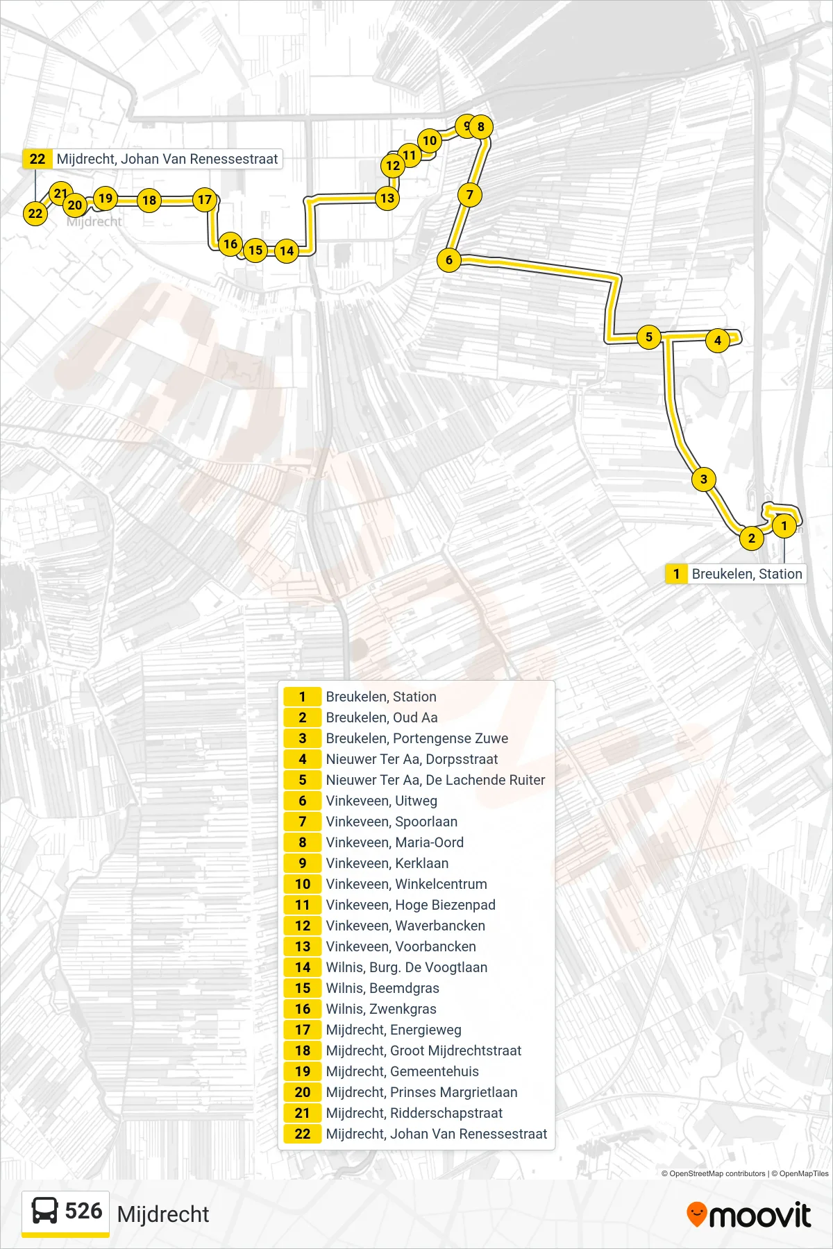 Lijn 526 (bus, Mijdrecht): route en haltes op de kaart