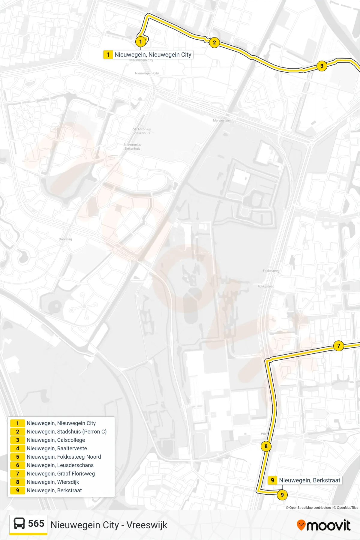 Lijn 565 (bus, Nieuwegein Vreeswijk): route en haltes op de kaart