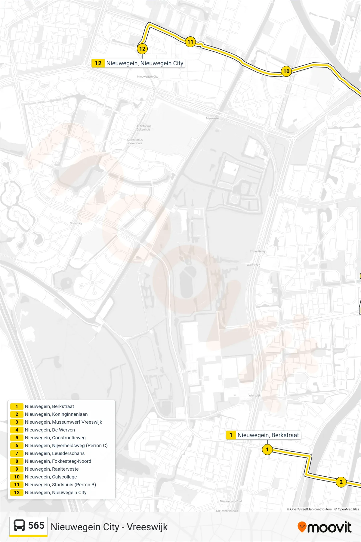 Lijn 565 (bus, Nieuwegein-Centrum): route en haltes op de kaart
