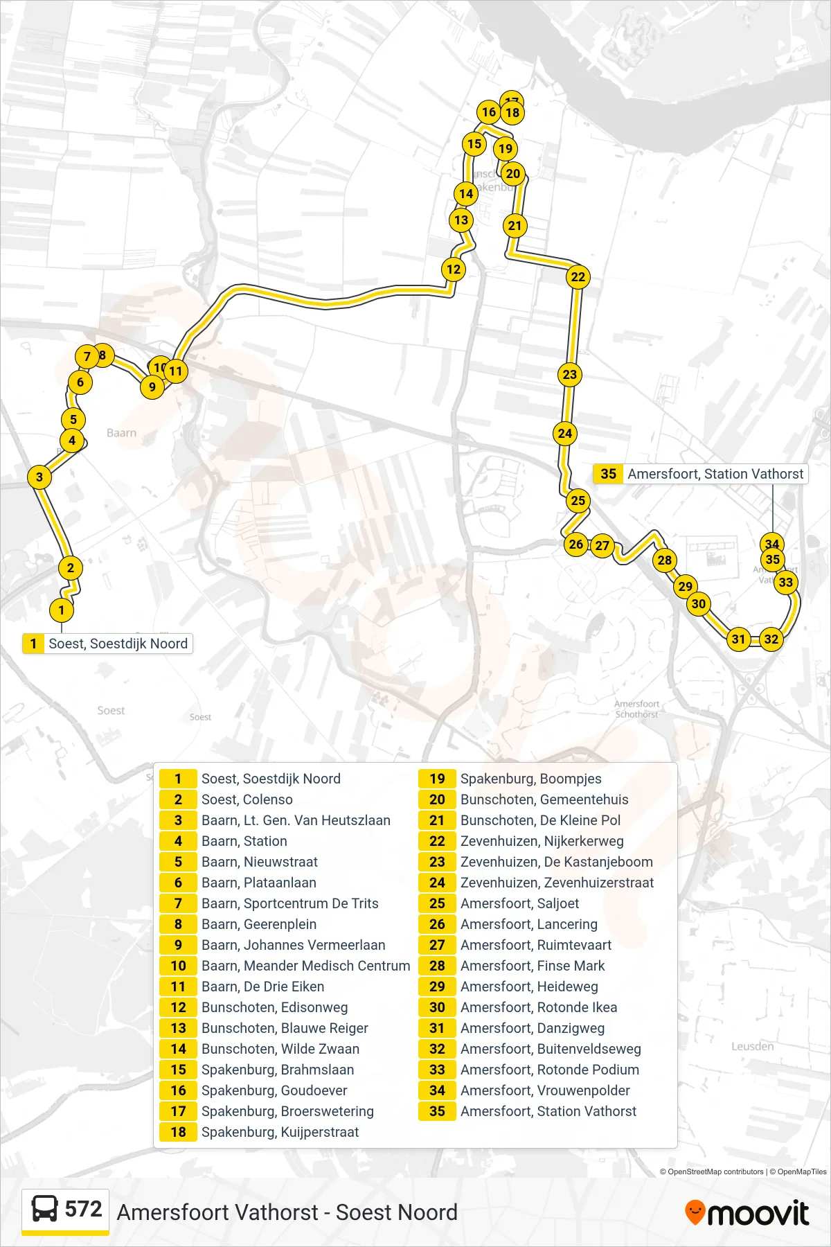 Lijn 572 (bus, Amersfoort Vathorst): route en haltes op de kaart