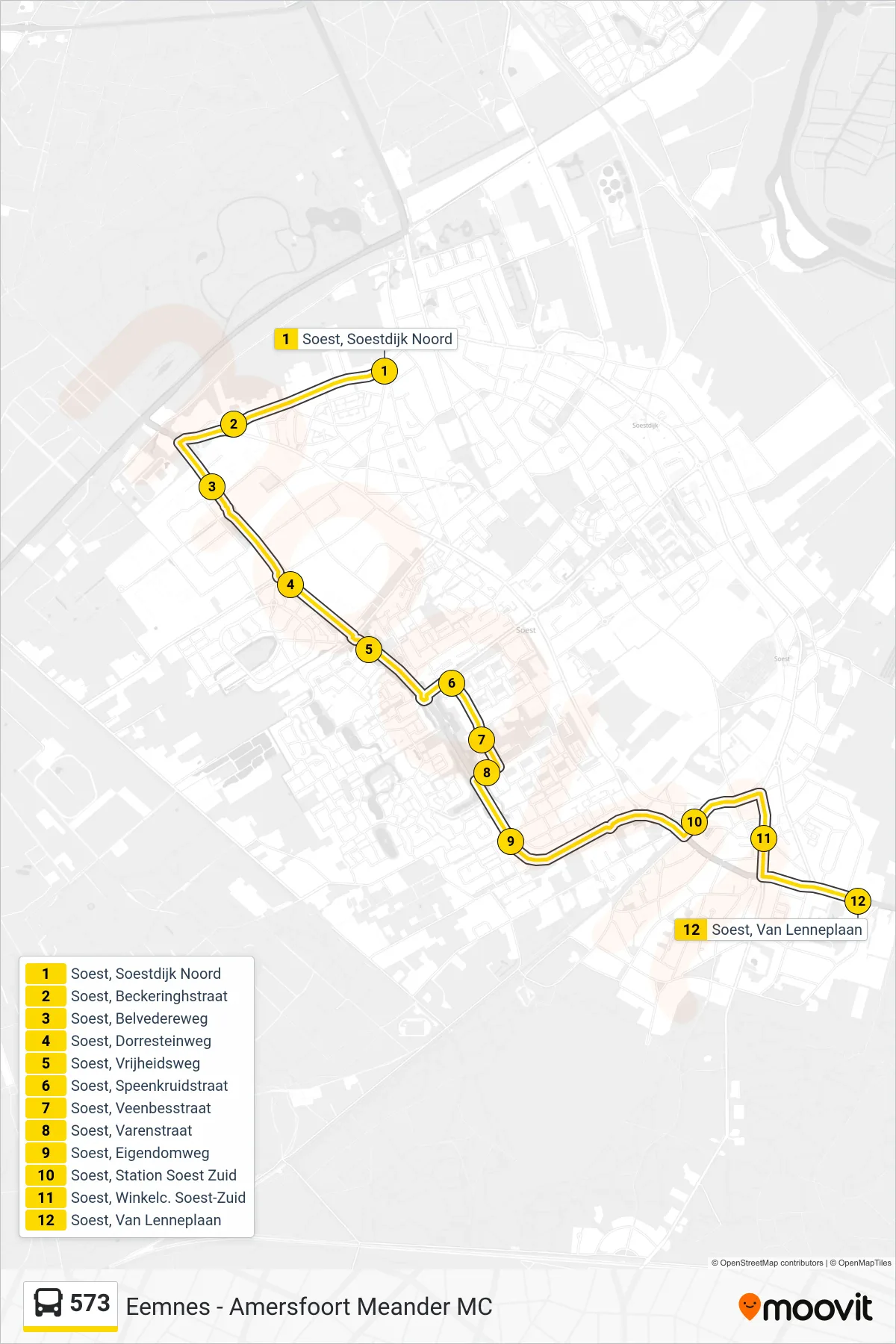 Lijn 573 (bus, Station Soest Zuid): route en haltes op de kaart