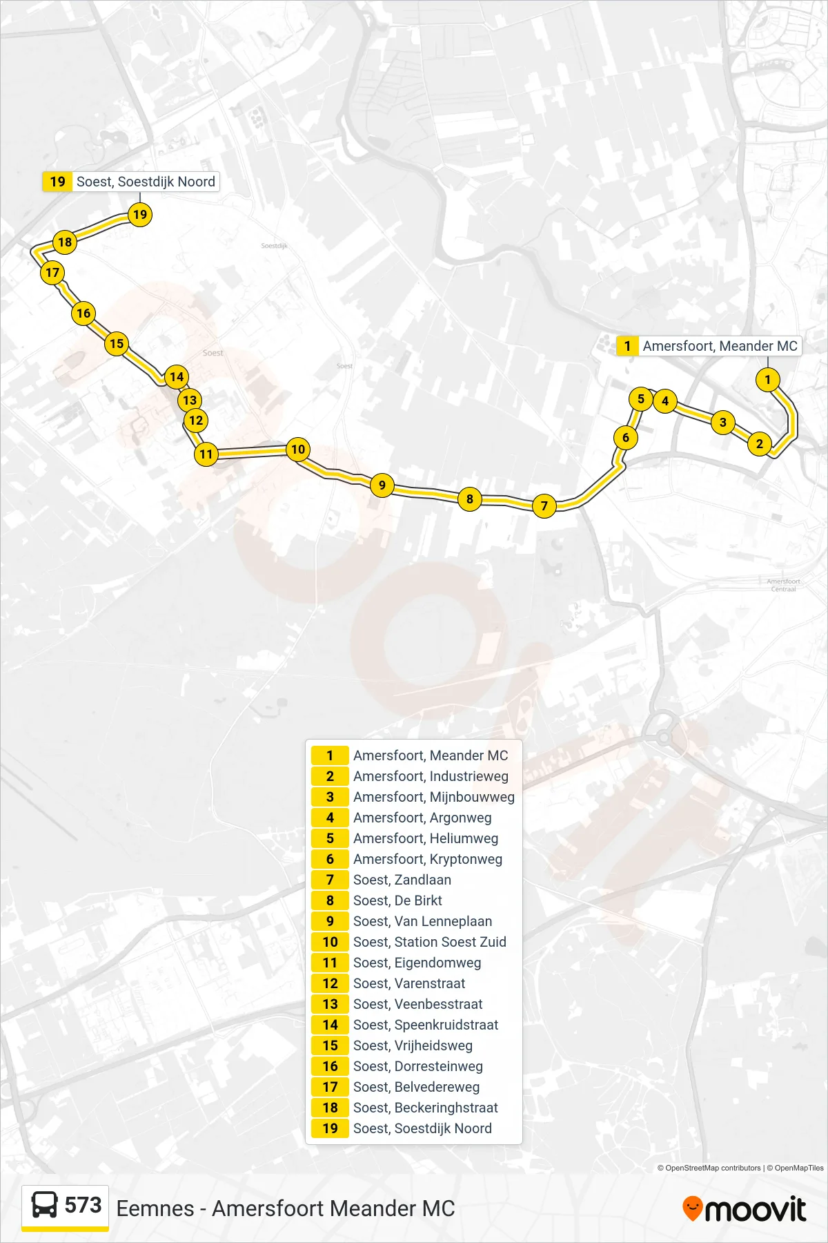 Lijn 573 (bus, Soestdijk): route en haltes op de kaart