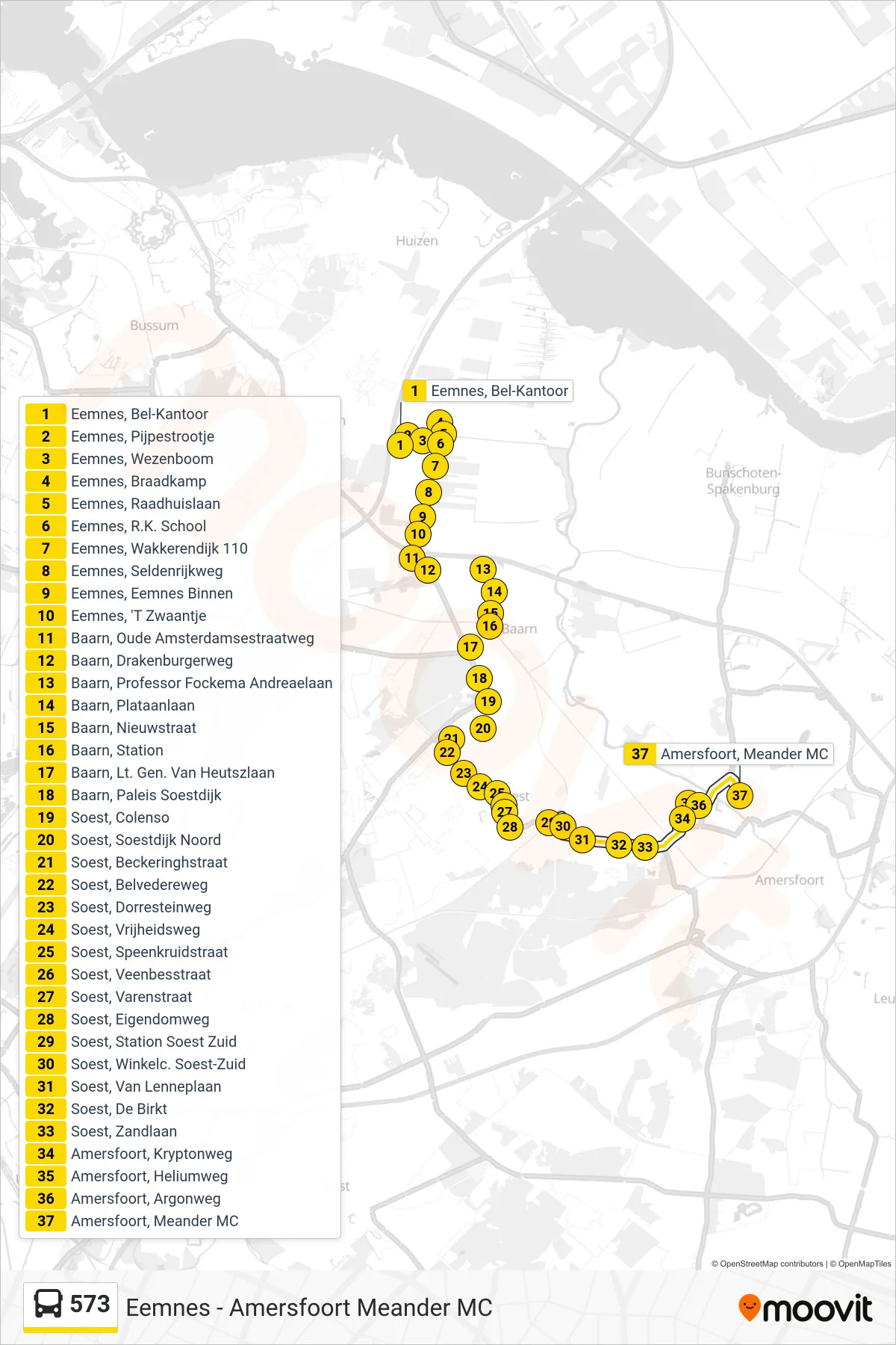 Lijn 573 (bus, Meander MC): route en haltes op de kaart