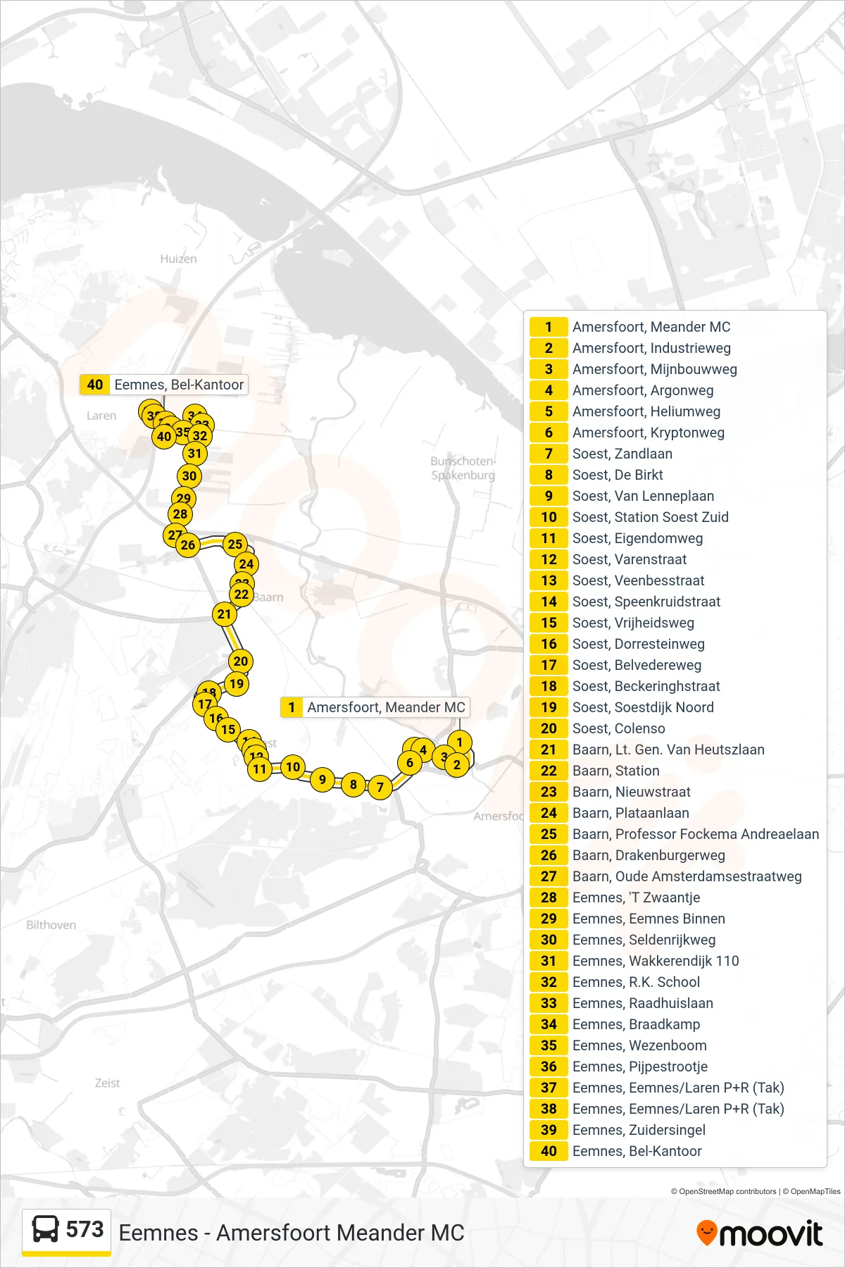 573 bus Line (Eemnes) route and stops on a map