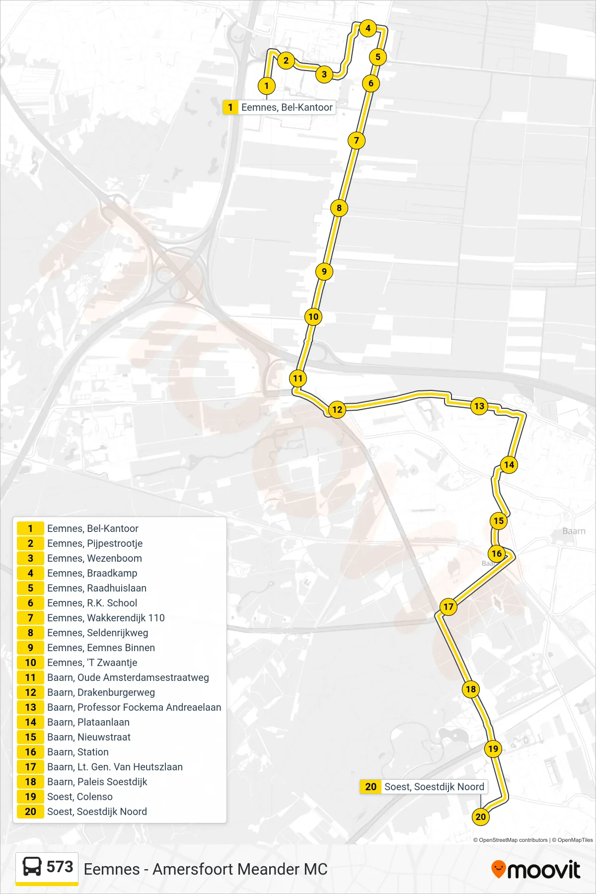 Lijn 573 (bus, Soest): route en haltes op de kaart