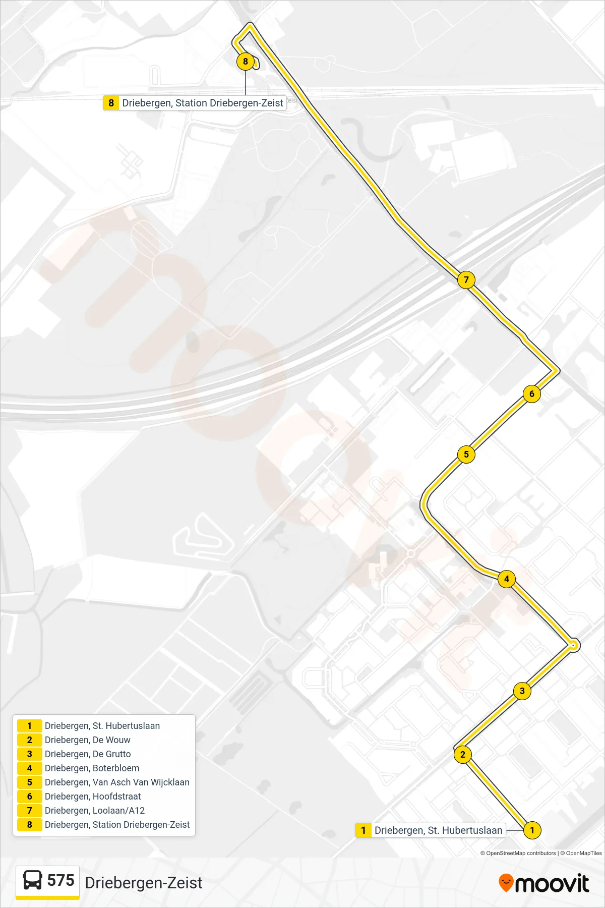 Lijn 575 (bus, Driebergen-Zeist): route en haltes op de kaart