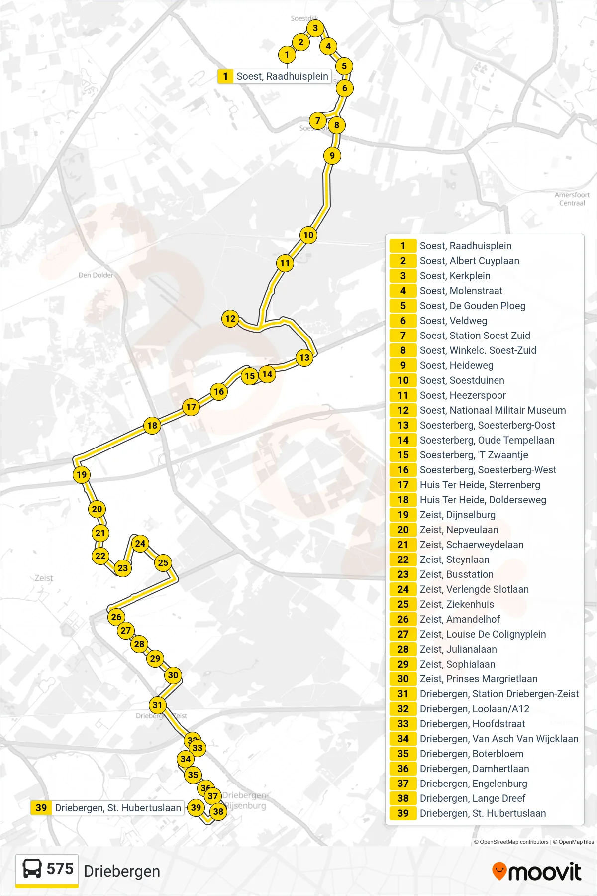 Lijn 575 (bus, Driebergen): route en haltes op de kaart