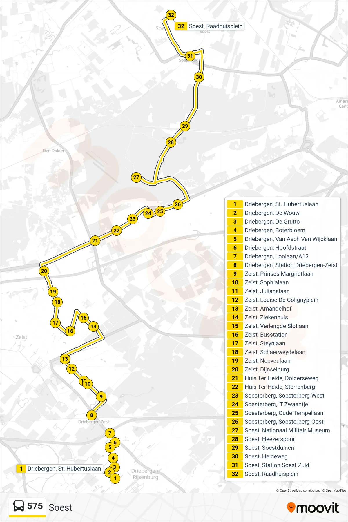 Lijn 575 (bus, Soest): route en haltes op de kaart