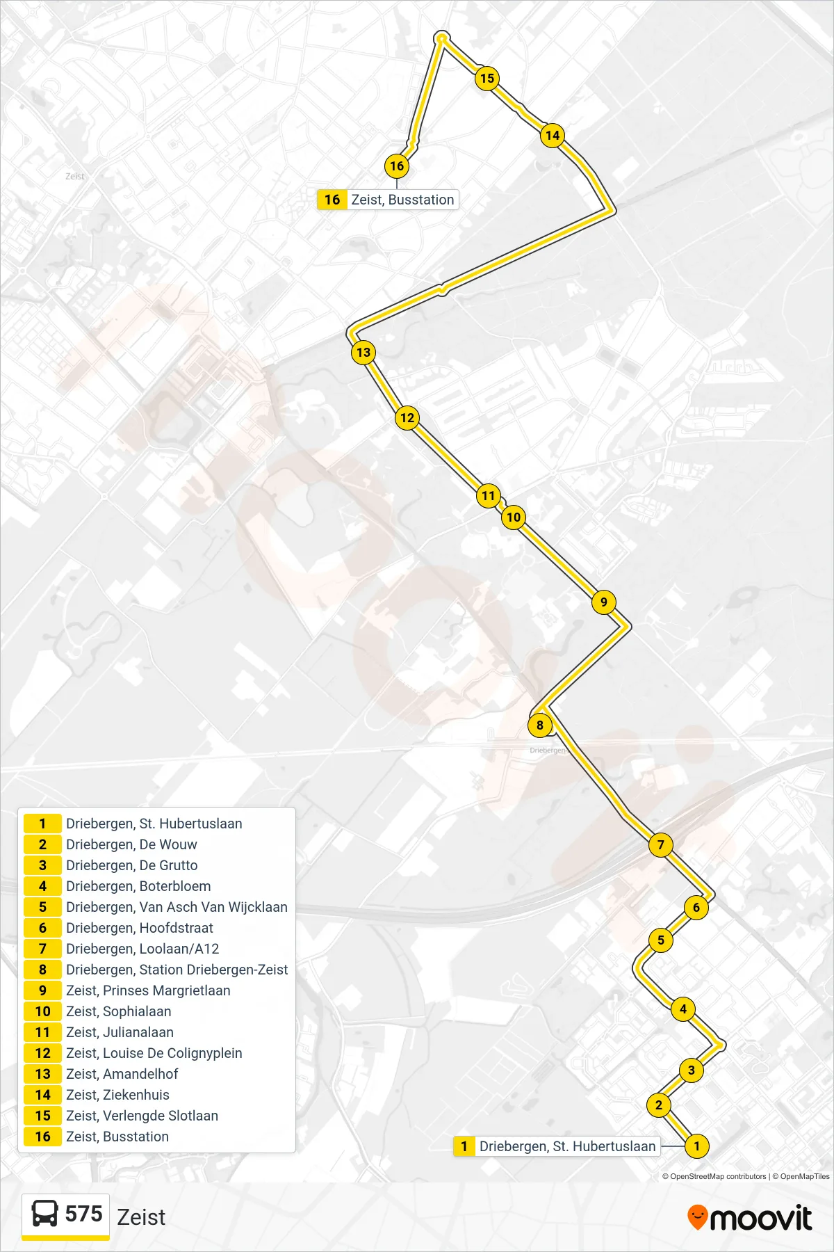 Lijn 575 (bus, Zeist): route en haltes op de kaart