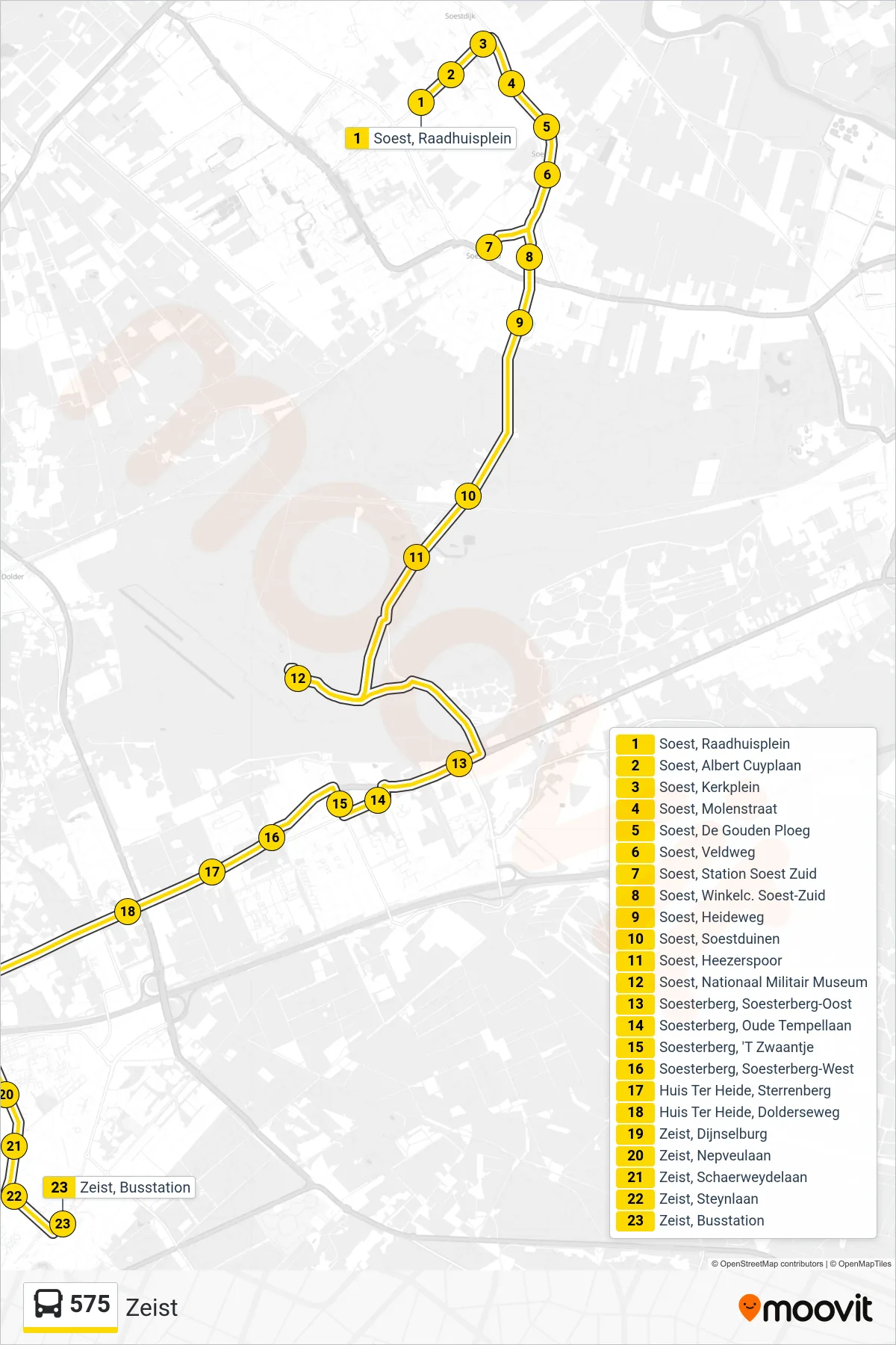 Lijn 575 (bus, Zeist): route en haltes op de kaart