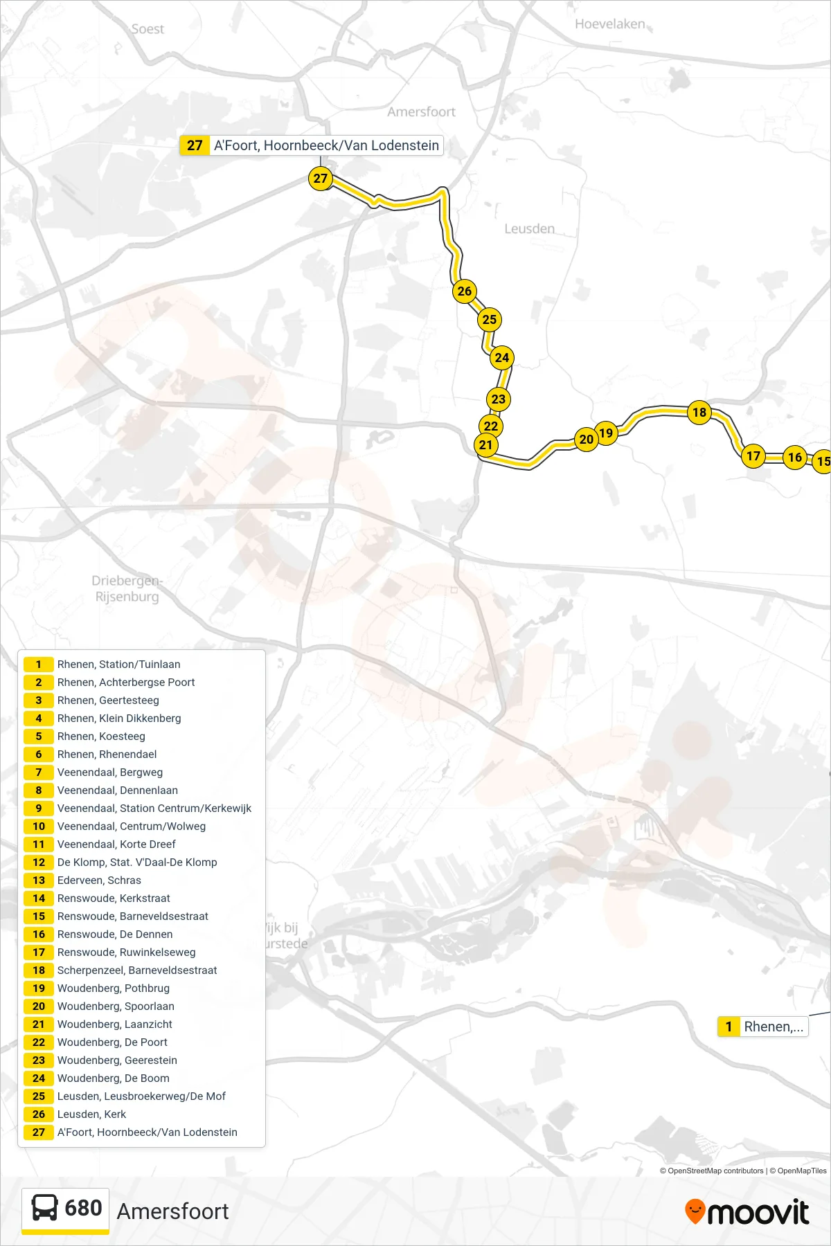 Lijn 680 (bus, Amersfoort): route en haltes op de kaart