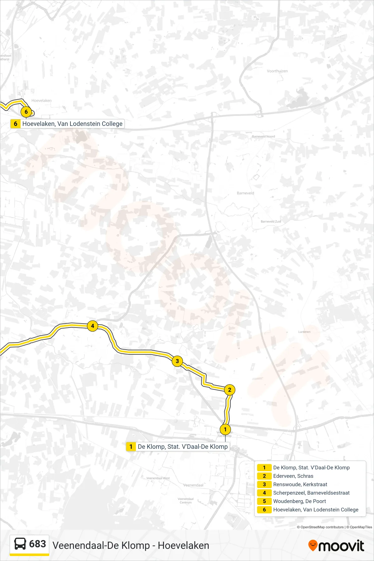 Lijn 683 (bus, Hoevelaken): route en haltes op de kaart