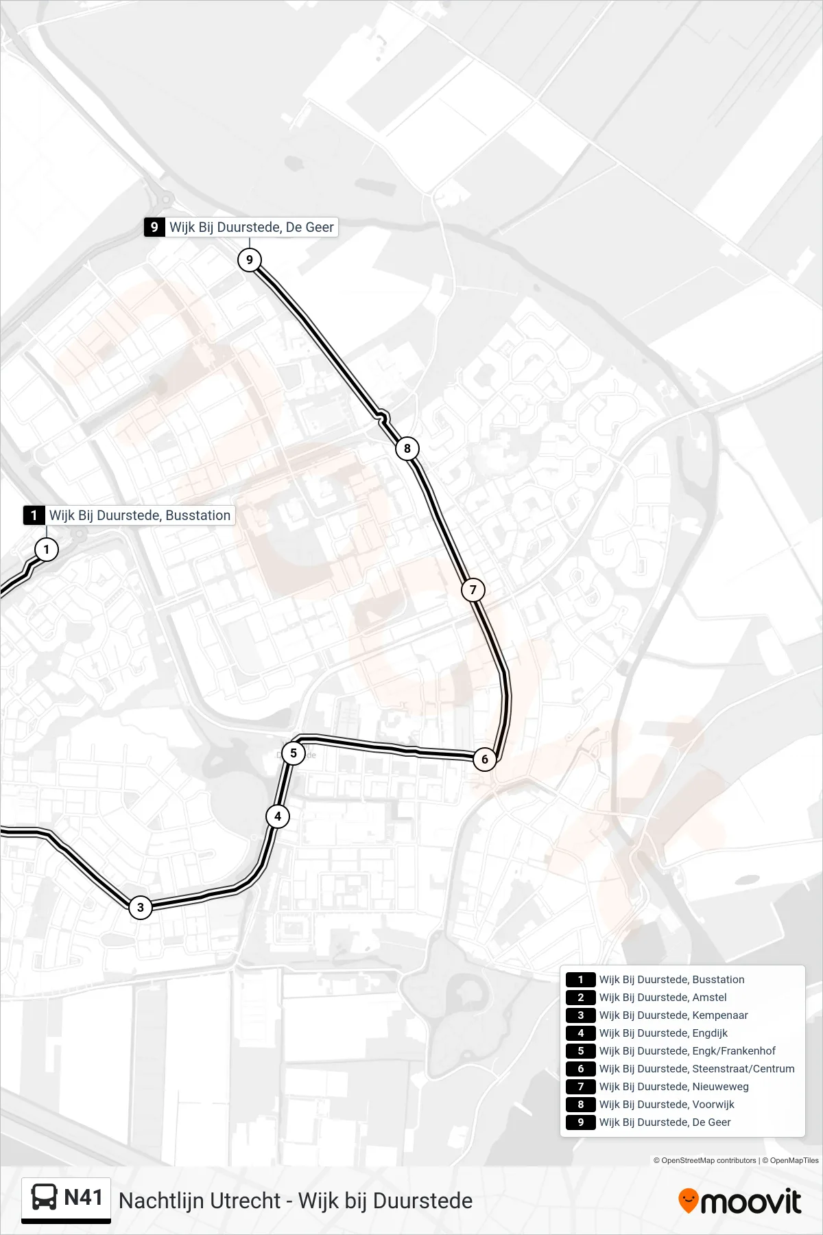 Lijn N41 (bus, Wijk Bij Duurstede): route en haltes op de kaart