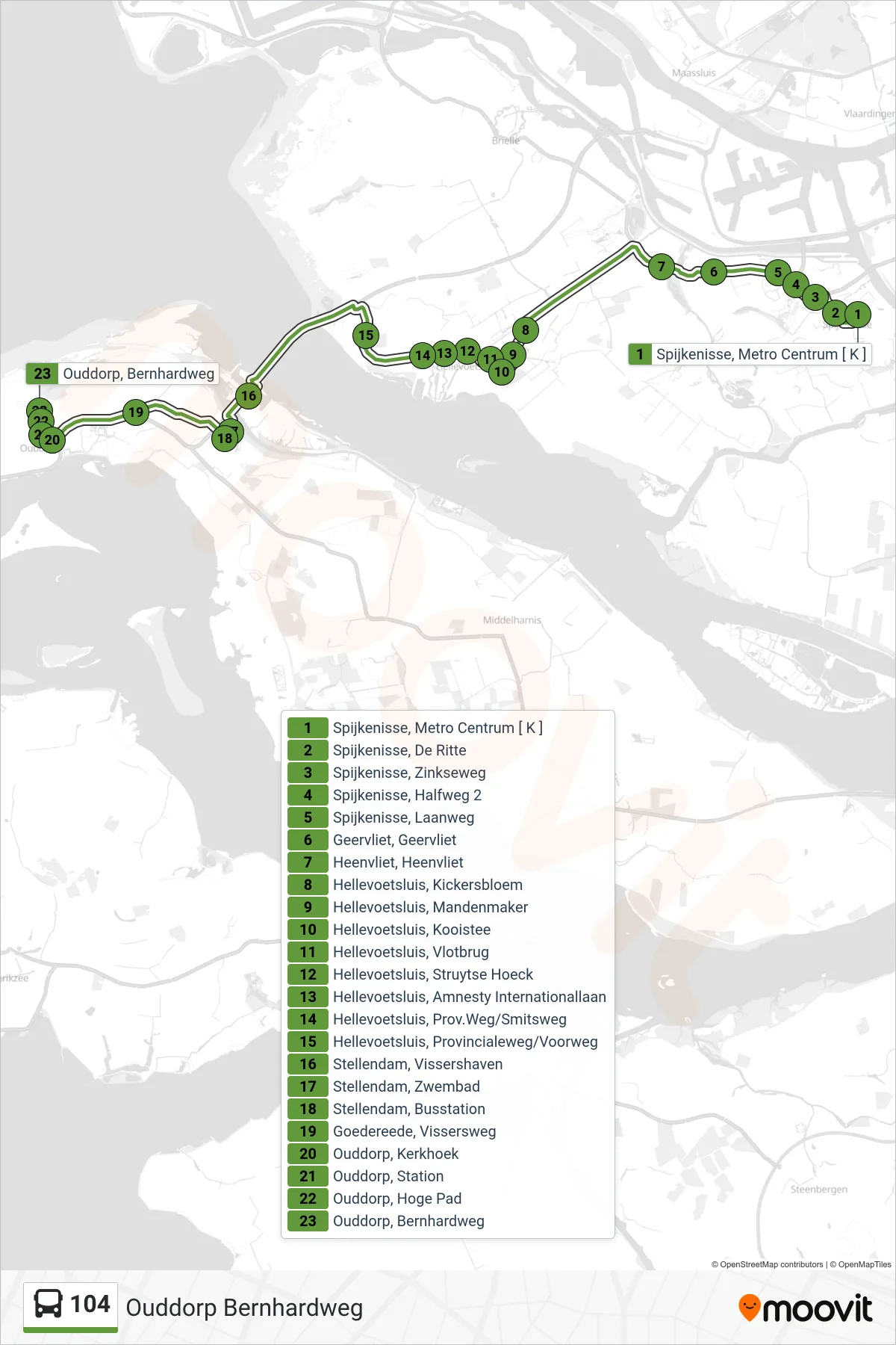 Lijn 104 (bus, Ouddorp Bernhardweg): route en haltes op de kaart