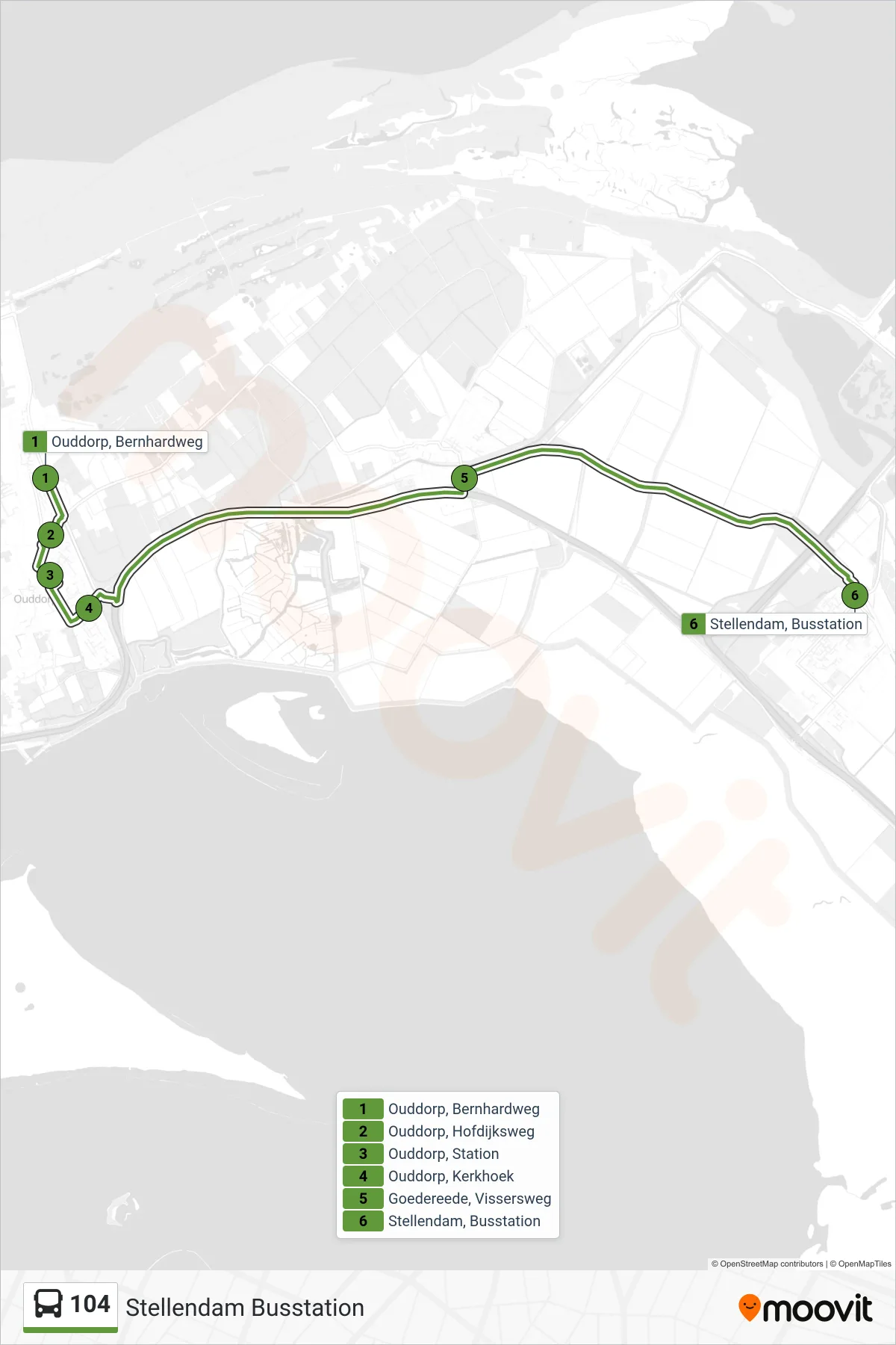 Lijn 104 (bus, Stellendam Busstation): route en haltes op de kaart