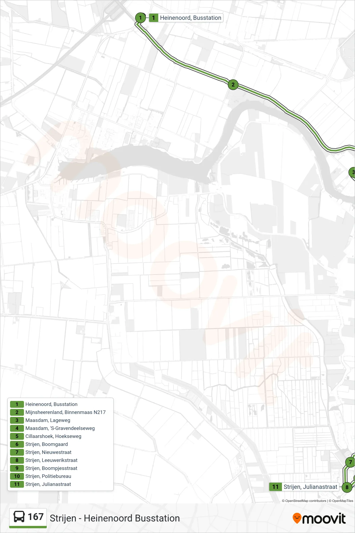 167 bus Line (Strijen Julianastraat) route and stops on a map