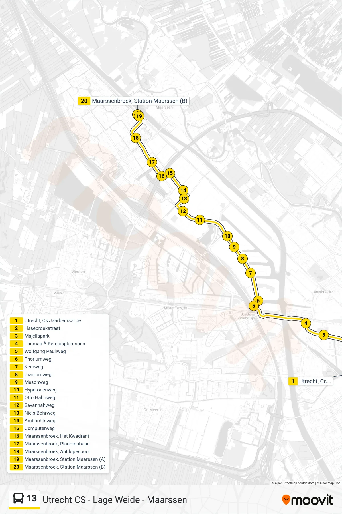 Lijn 13 (bus, Maarssen): route en haltes op de kaart