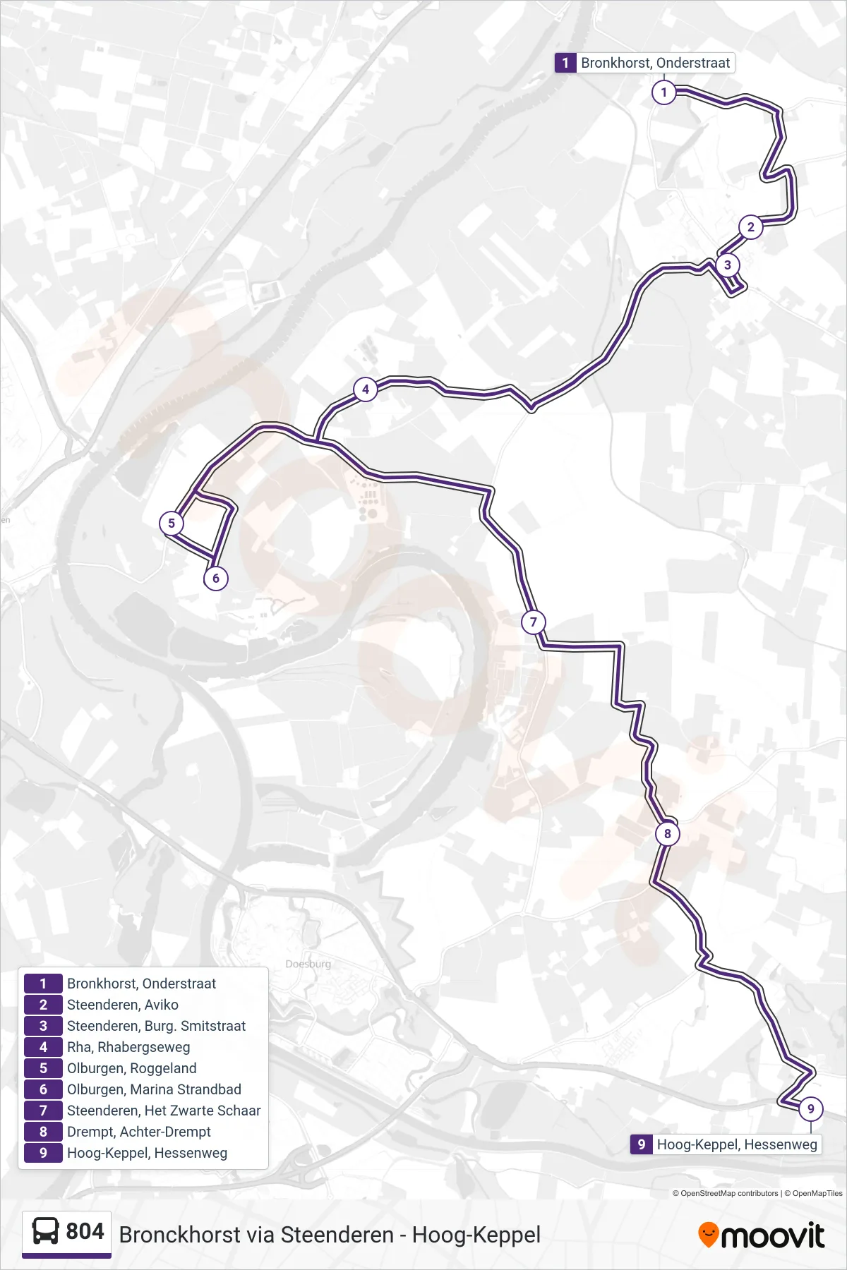 Lijn 804 (bus, Reserveerrrreis): route en haltes op de kaart