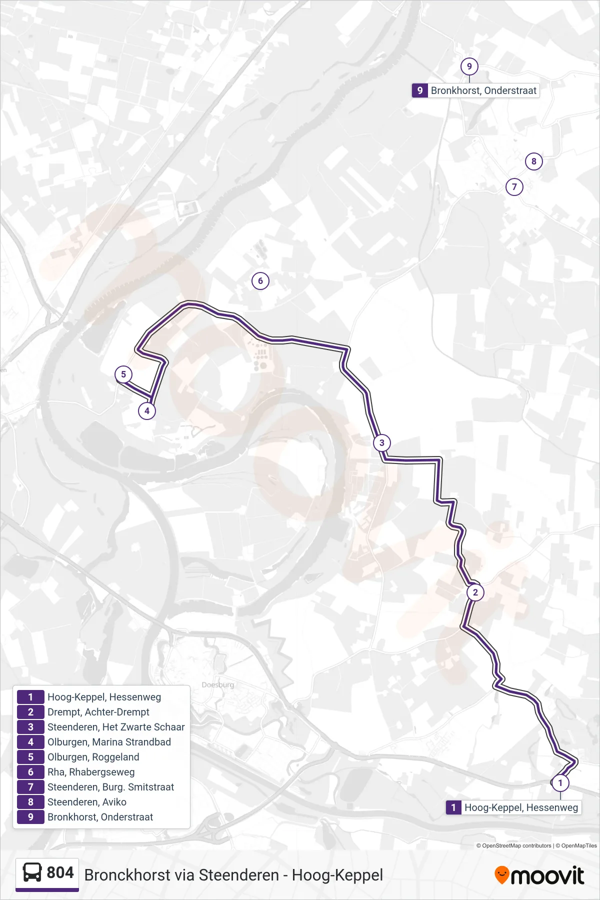 804 bus Line (Reserveerrrreis) route and stops on a map