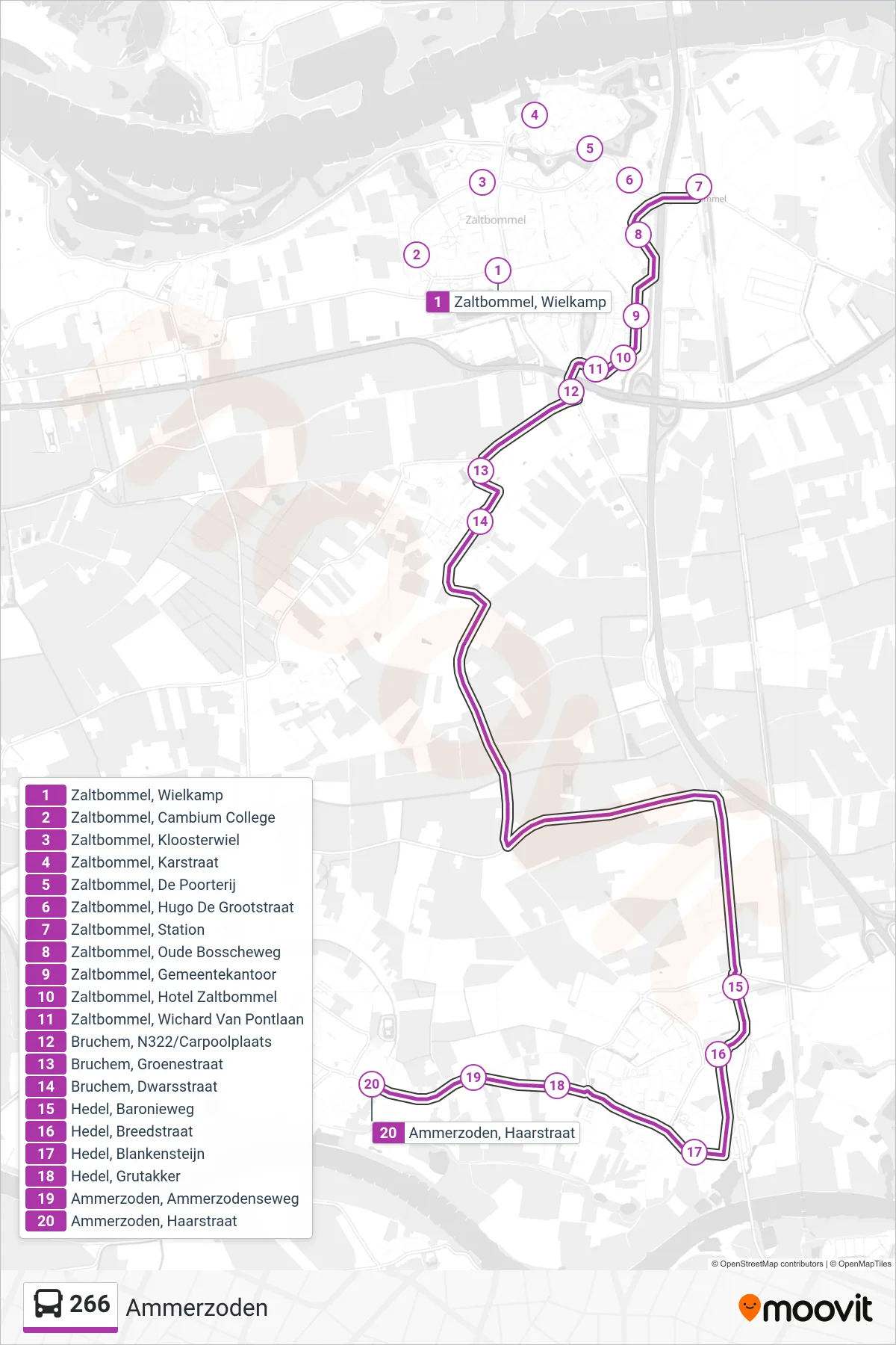 Lijn 266 (bus, Ammerzoden): route en haltes op de kaart