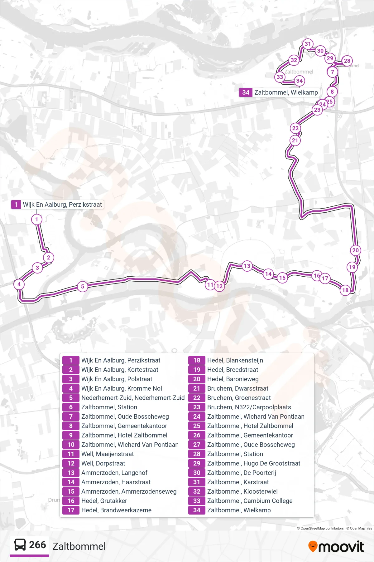 Lijn 266 (bus, Zaltbommel): route en haltes op de kaart
