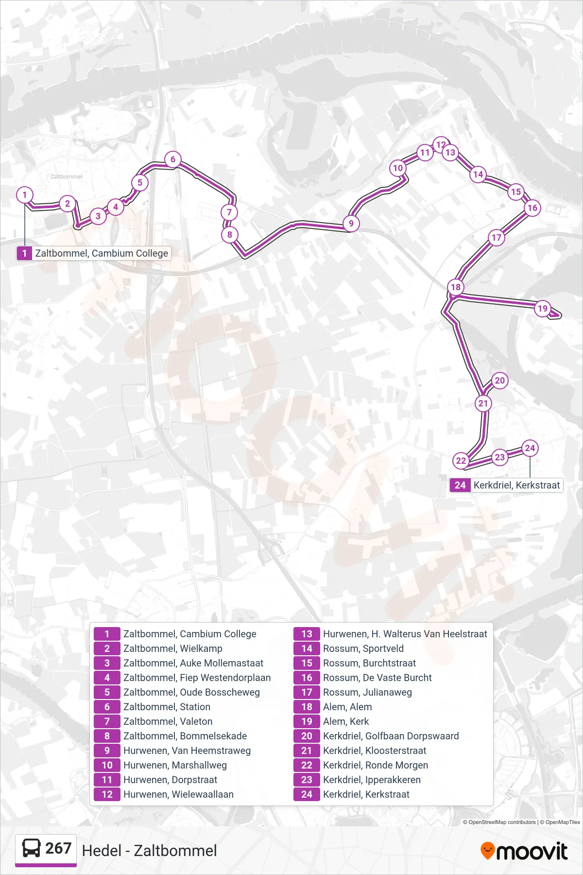 267 bus Line (Kerkdriel) route and stops on a map